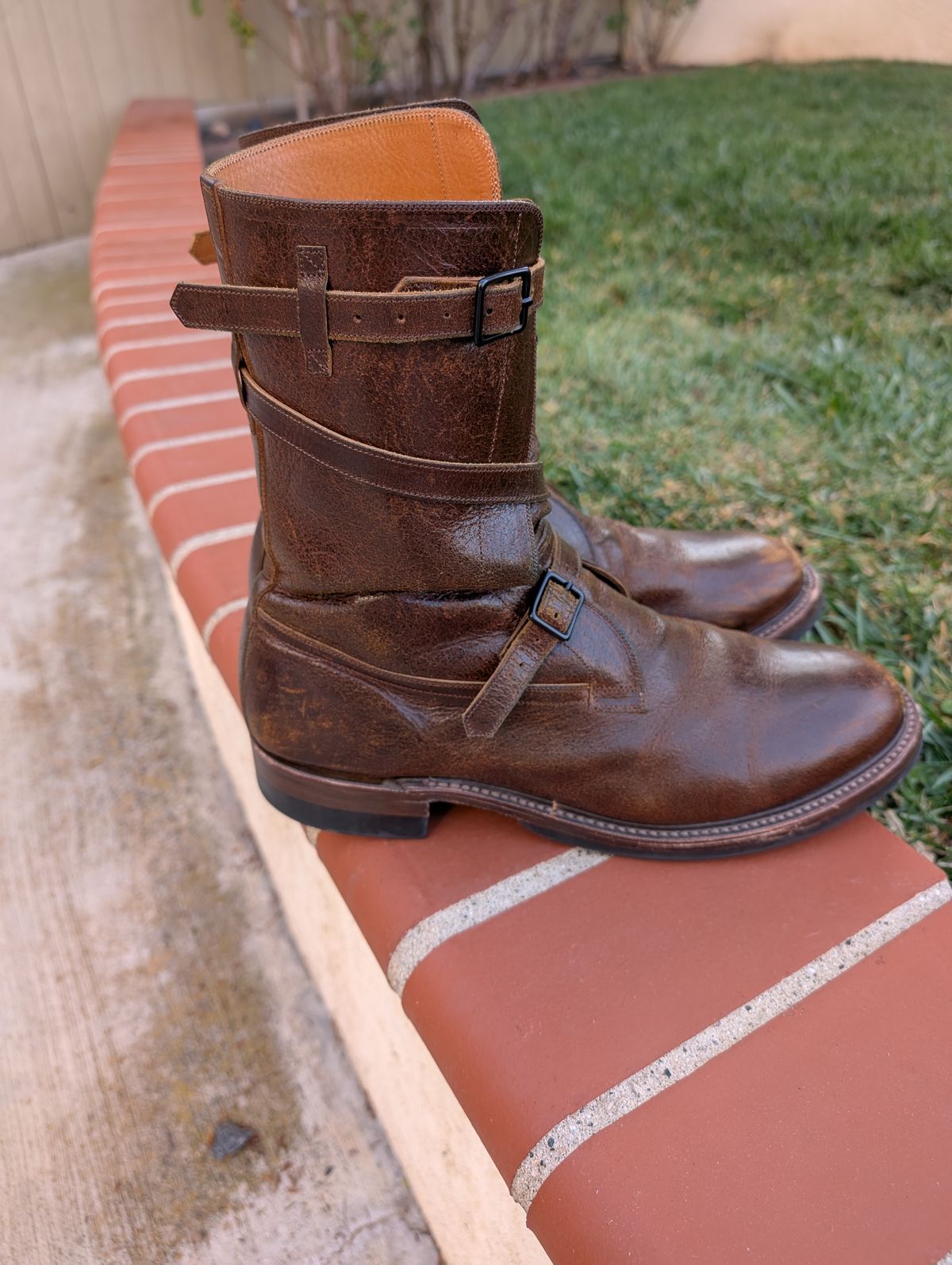 Photo by WeibullFighter on February 3, 2025 of the Eastman Leather Tanker Boots in Horween Havana Burnished Roughout.