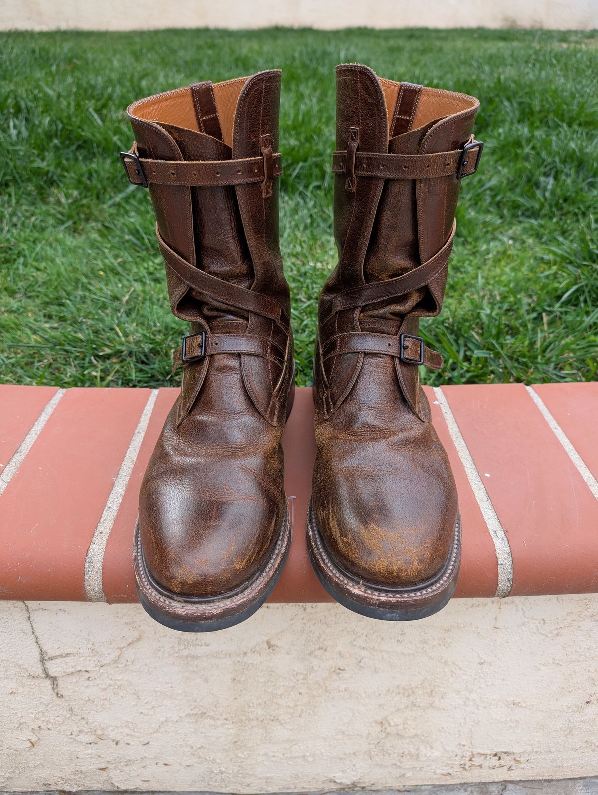 Photo by WeibullFighter on March 3, 2025 of the Eastman Leather Tanker Boots in Horween Havana Burnished Roughout.
