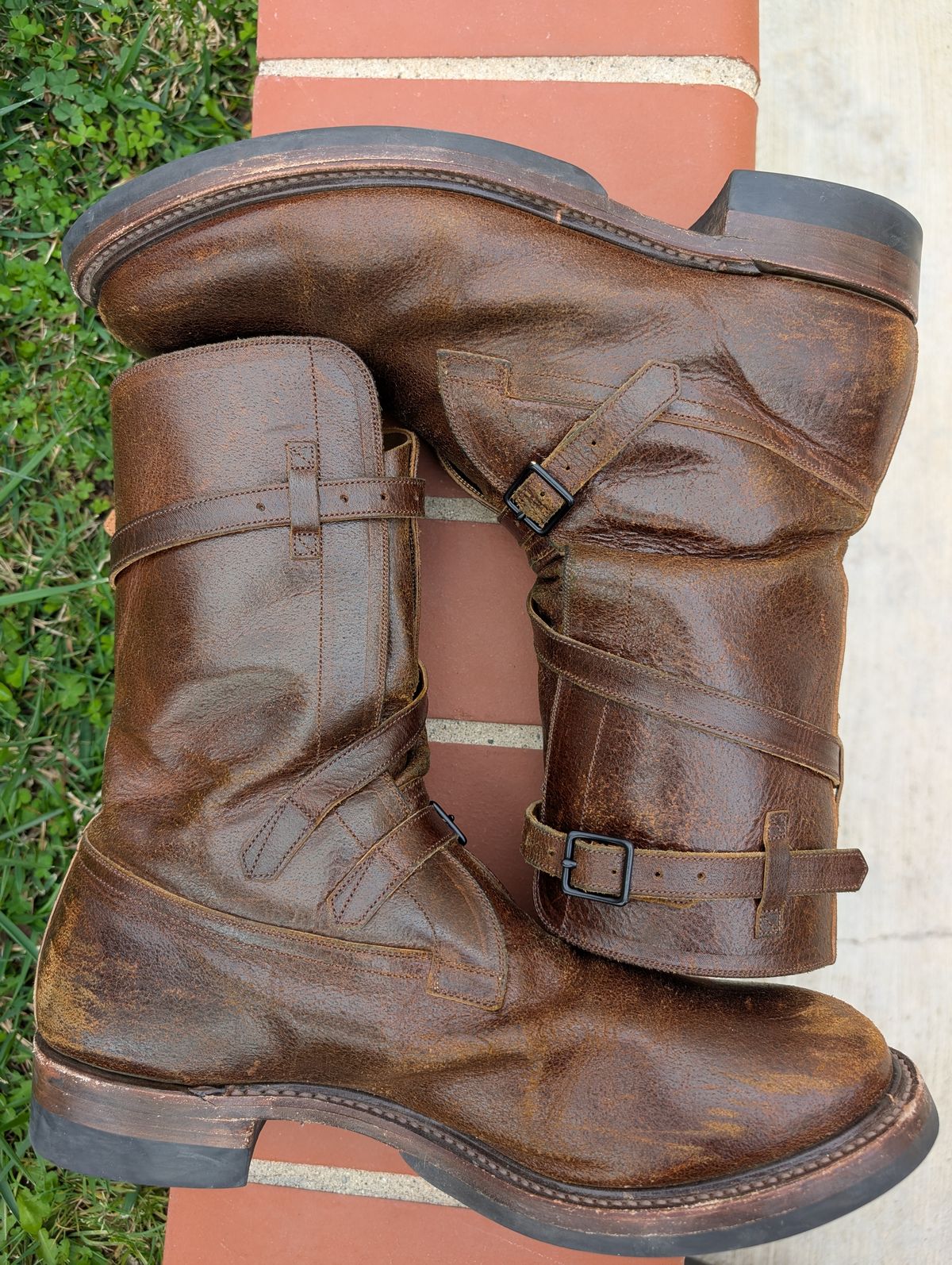 Photo by WeibullFighter on March 3, 2025 of the Eastman Leather Tanker Boots in Horween Havana Burnished Roughout.