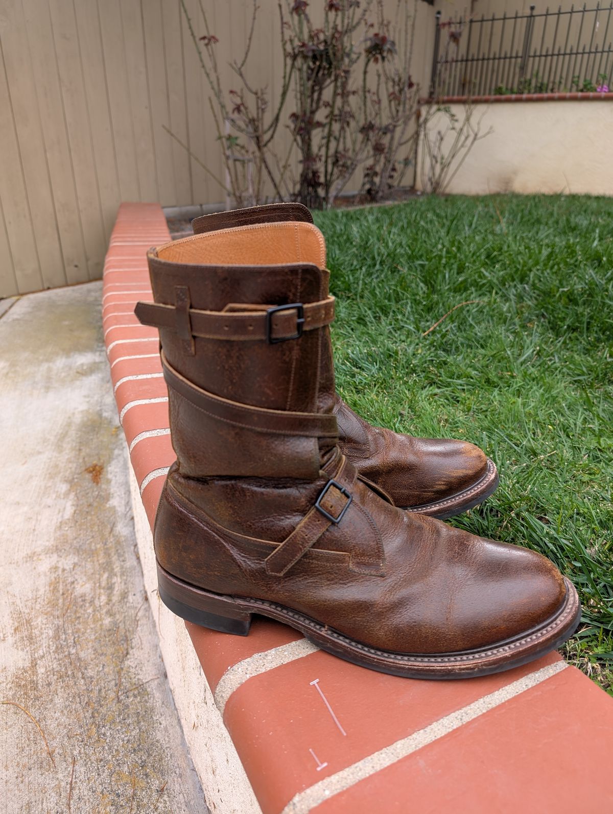 Photo by WeibullFighter on March 3, 2025 of the Eastman Leather Tanker Boots in Horween Havana Burnished Roughout.