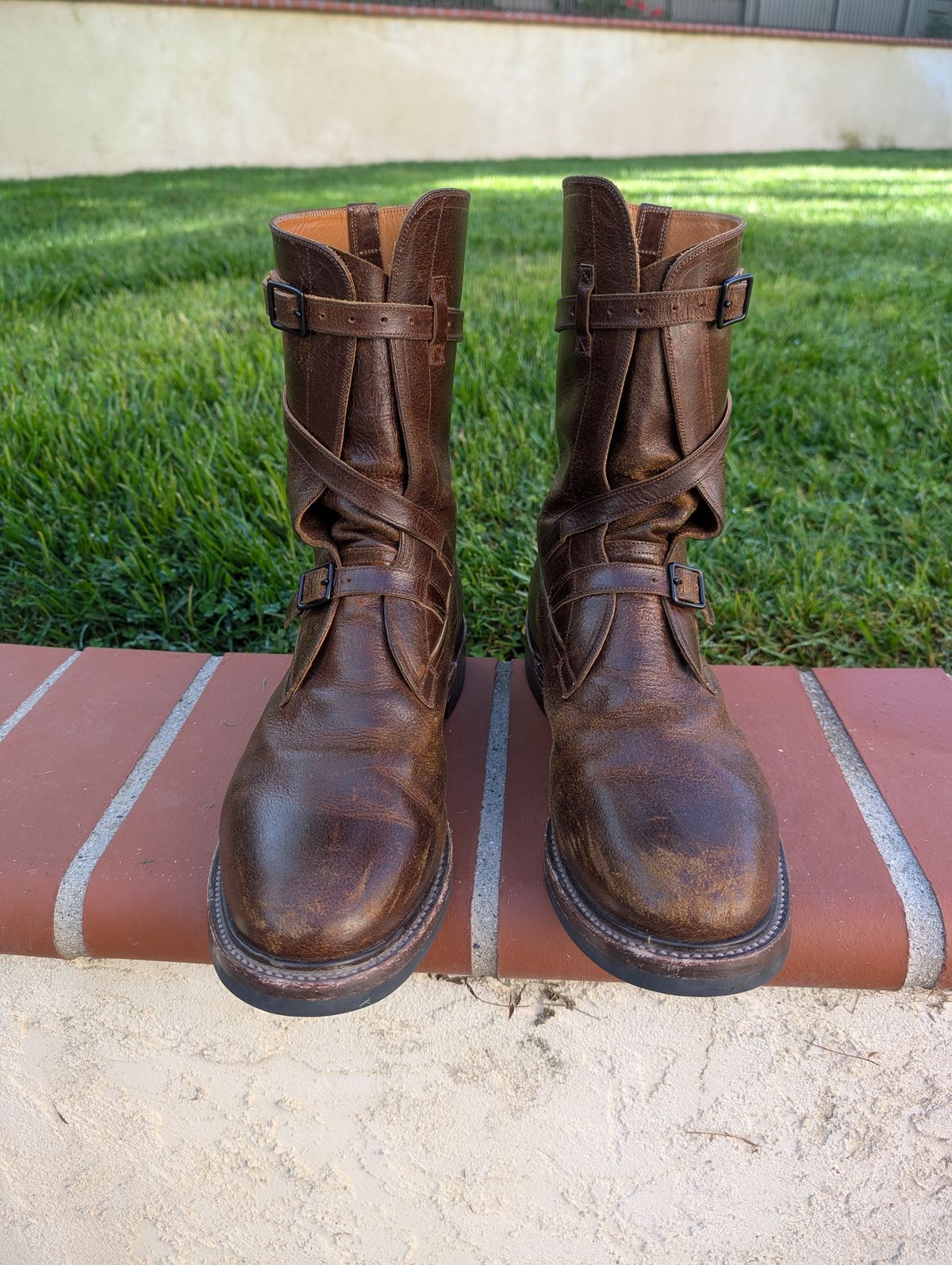 Photo by WeibullFighter on April 4, 2025 of the Eastman Leather Tanker Boots in Horween Havana Burnished Roughout.