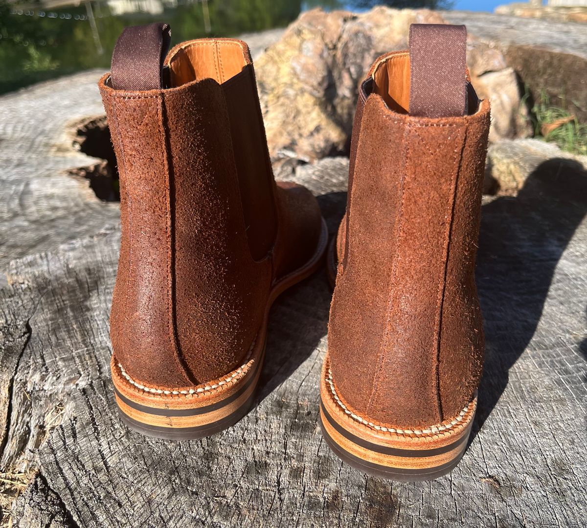 Photo by KCKELLY on October 2, 2024 of the Grant Stone Chelsea Boot in C.F. Stead Dark Oak Roughout.