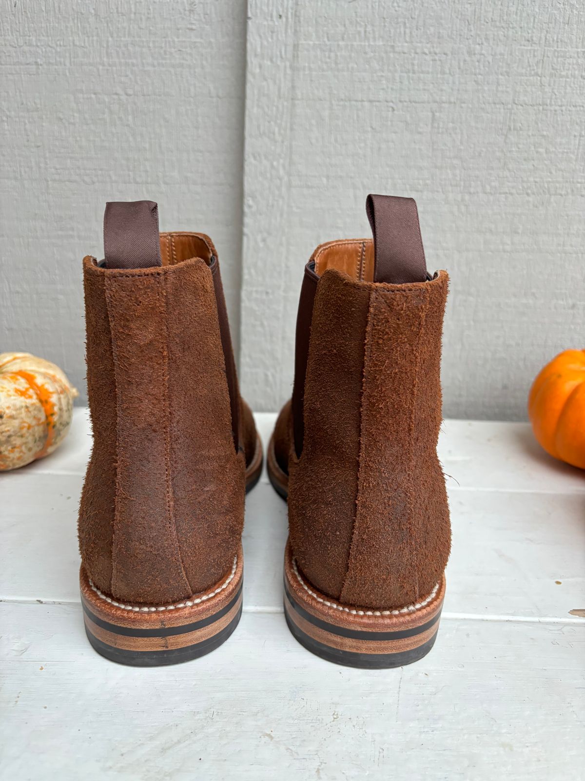 Photo by KCKELLY on November 6, 2024 of the Grant Stone Chelsea Boot in C.F. Stead Dark Oak Roughout.