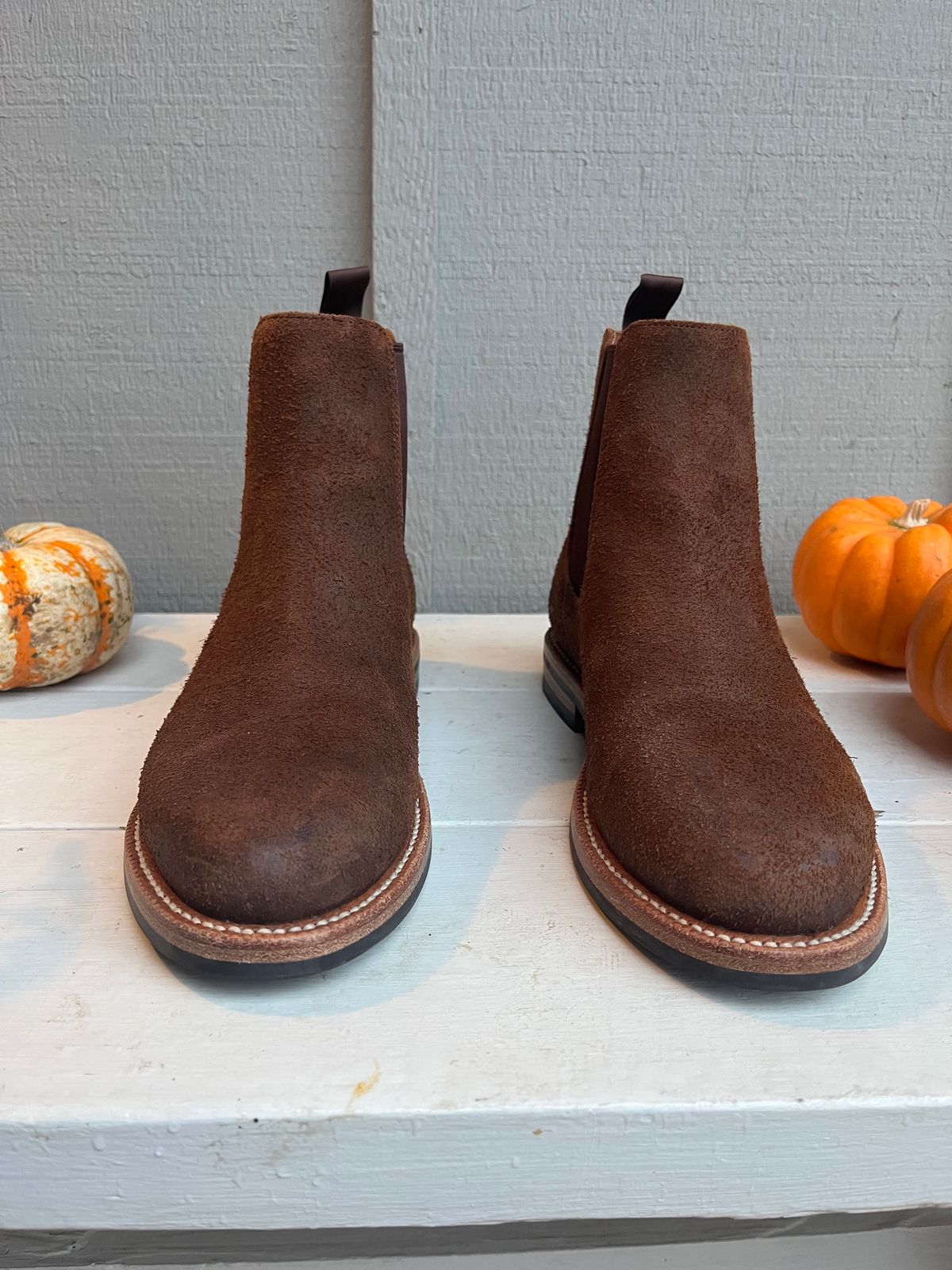 Photo by KCKELLY on November 6, 2024 of the Grant Stone Chelsea Boot in C.F. Stead Dark Oak Roughout.