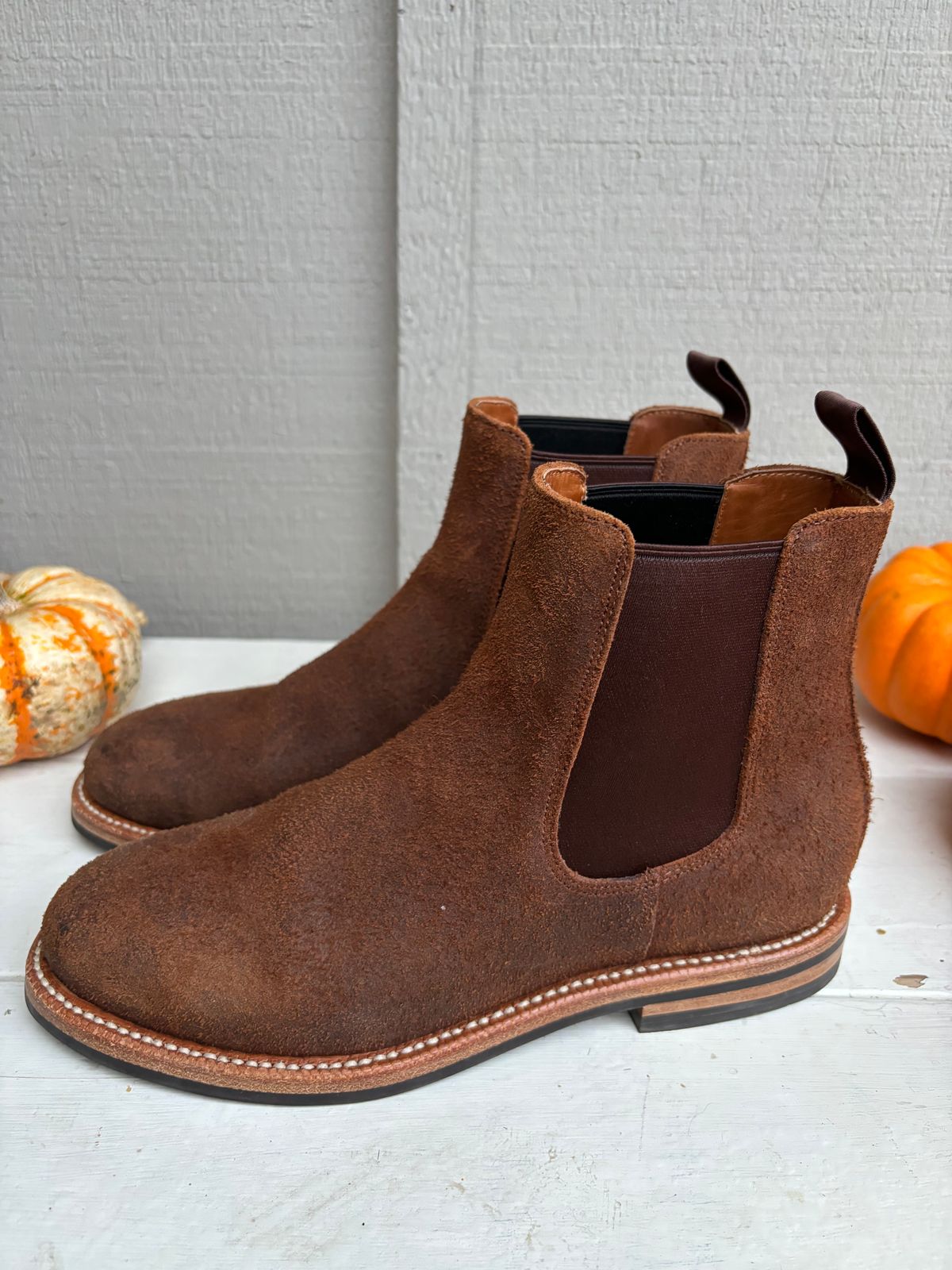 Photo by KCKELLY on November 6, 2024 of the Grant Stone Chelsea Boot in C.F. Stead Dark Oak Roughout.