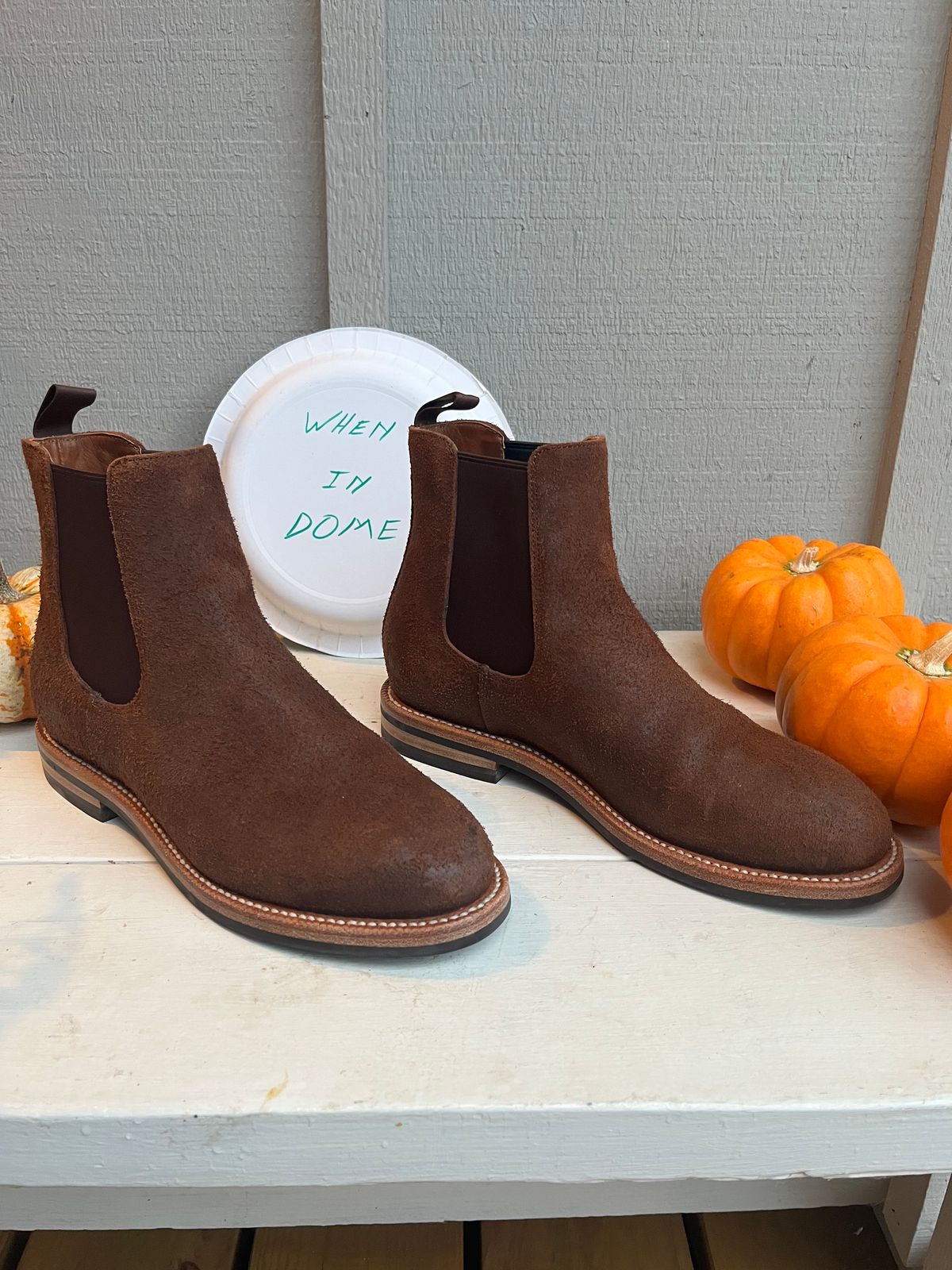 Photo by KCKELLY on November 6, 2024 of the Grant Stone Chelsea Boot in C.F. Stead Dark Oak Roughout.