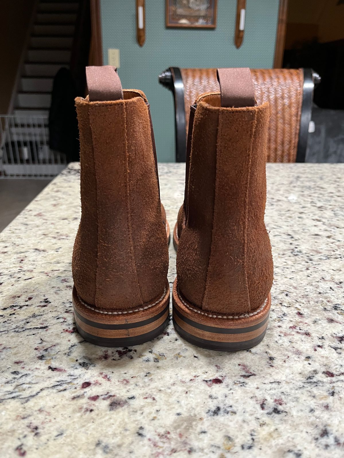 Photo by KCKELLY on December 6, 2024 of the Grant Stone Chelsea Boot in C.F. Stead Dark Oak Roughout.