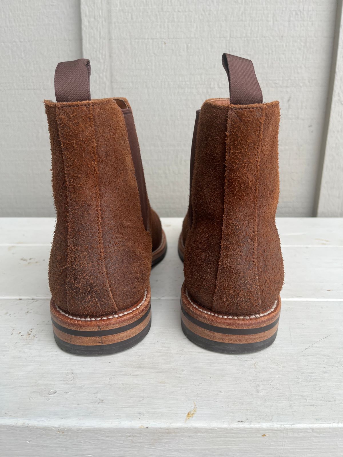 Photo by KCKELLY on January 5, 2025 of the Grant Stone Chelsea Boot in C.F. Stead Dark Oak Roughout.