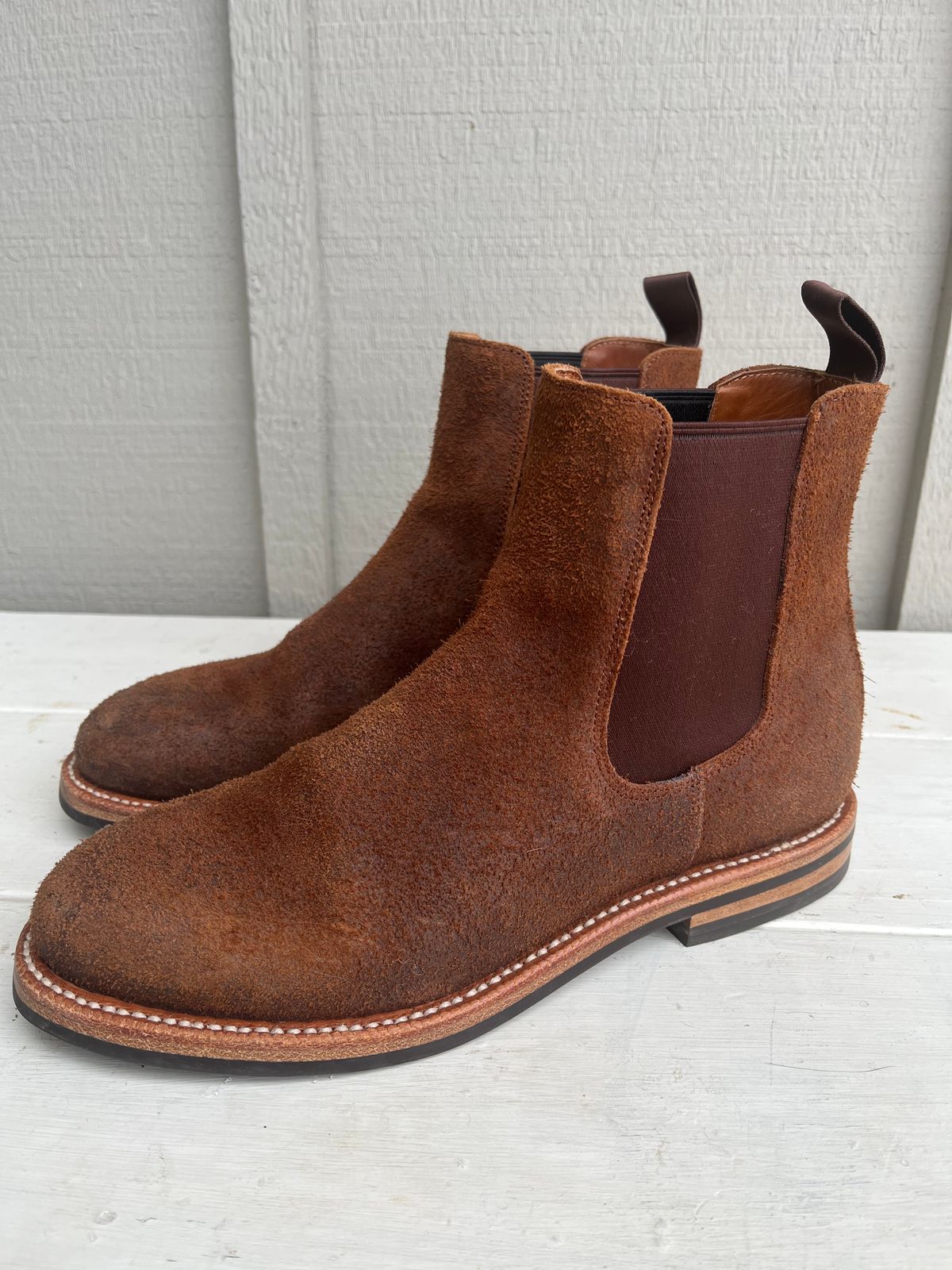 Photo by KCKELLY on January 5, 2025 of the Grant Stone Chelsea Boot in C.F. Stead Dark Oak Roughout.