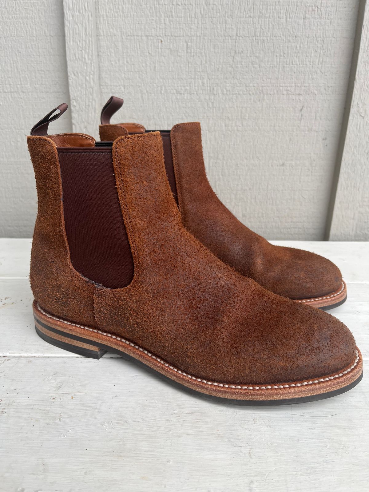 Photo by KCKELLY on January 5, 2025 of the Grant Stone Chelsea Boot in C.F. Stead Dark Oak Roughout.