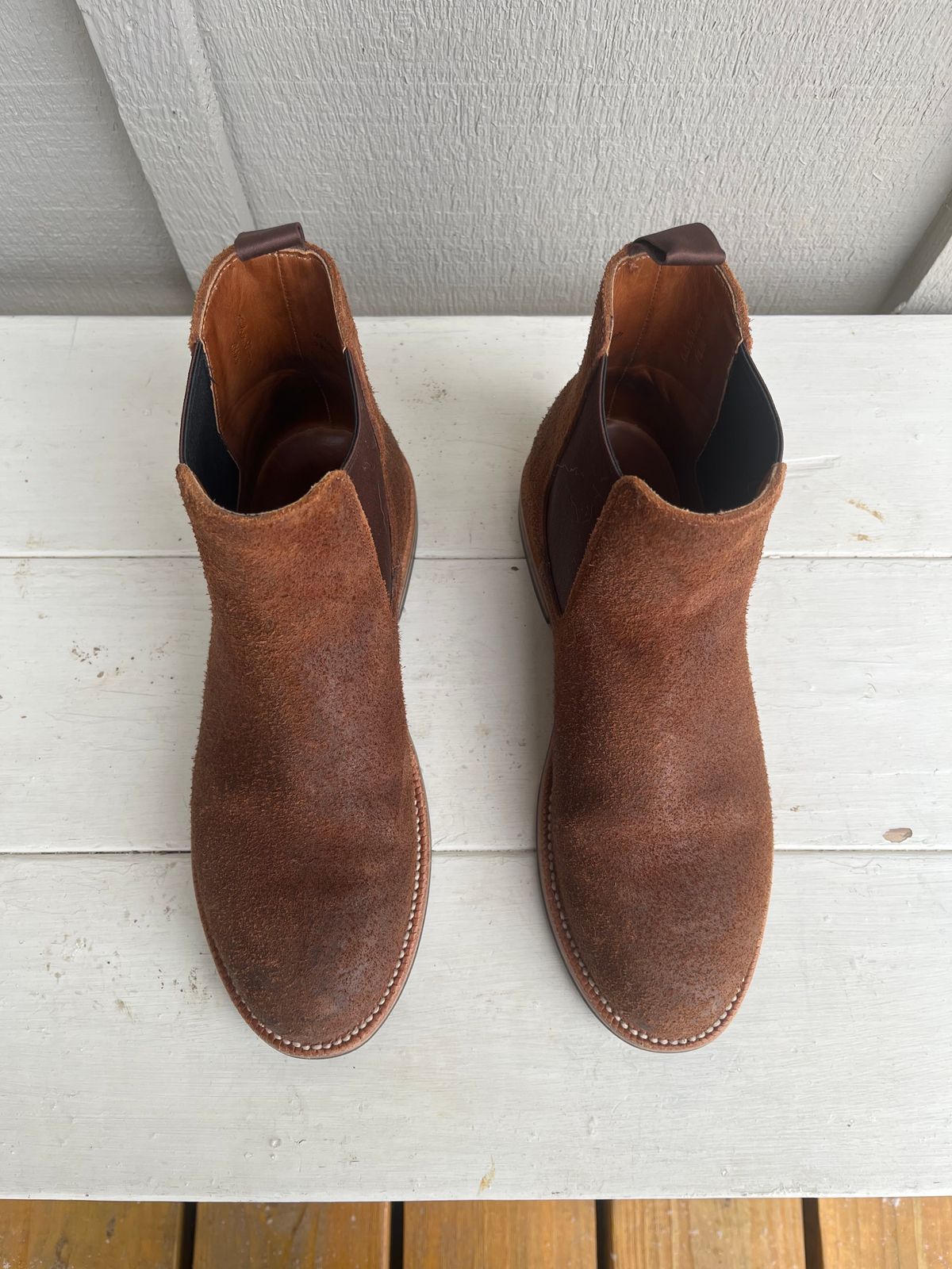 Photo by KCKELLY on January 5, 2025 of the Grant Stone Chelsea Boot in C.F. Stead Dark Oak Roughout.