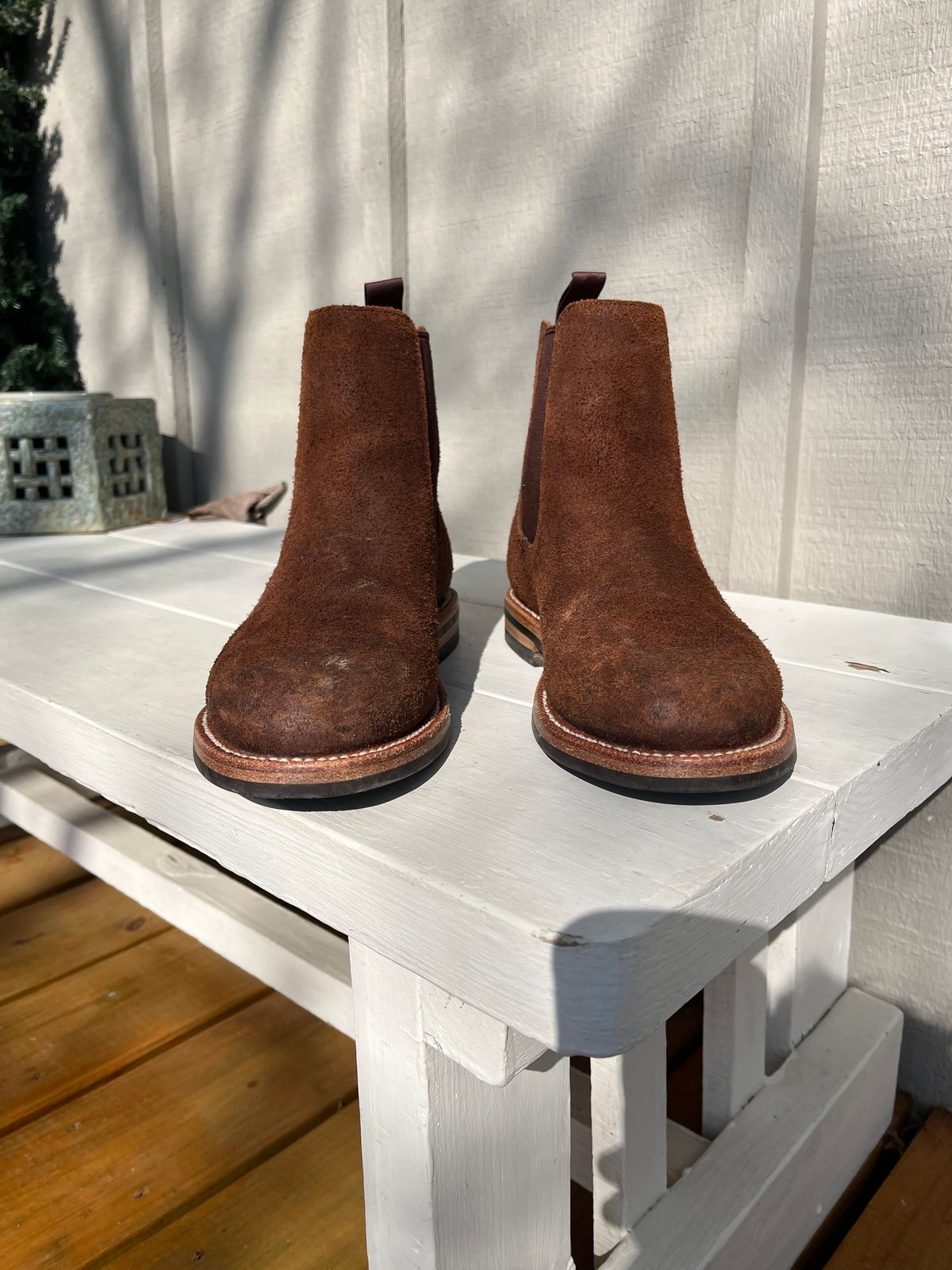 Photo by KCKELLY on February 2, 2025 of the Grant Stone Chelsea Boot in C.F. Stead Dark Oak Roughout.