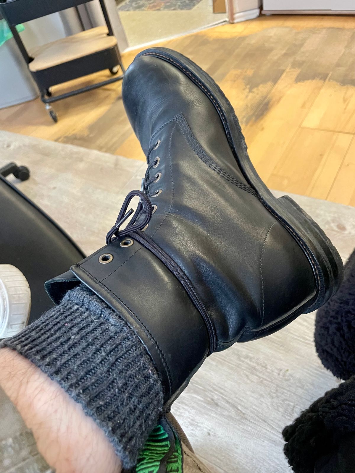 Photo by sbjweyk on April 3, 2026 of the Solovair 8 Eye Derby Boot in Black Greasy.
