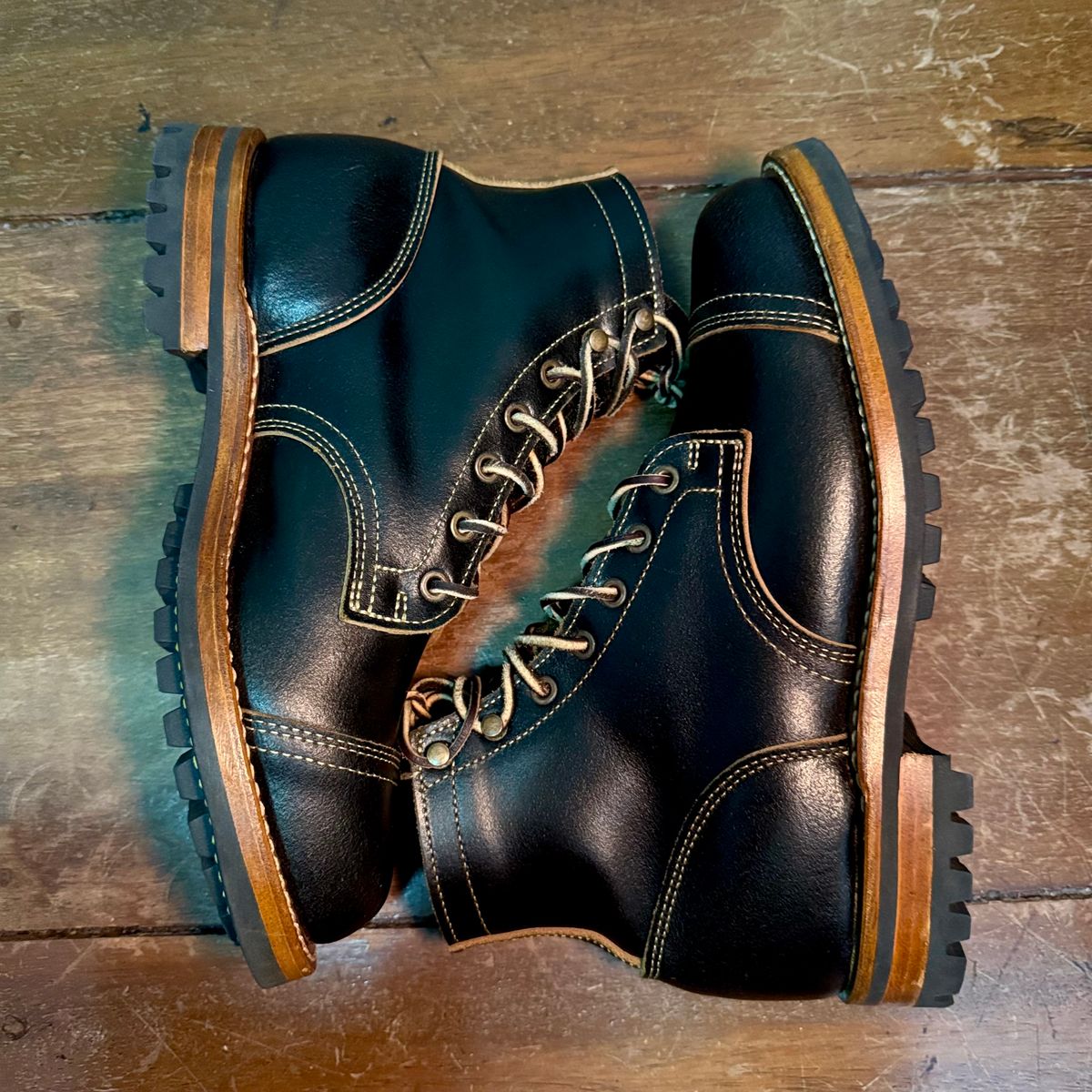 Photo by stinkypatina on May 19, 2026 of the Truman Cap Toe Boot in Horween Black Waxed Flesh.