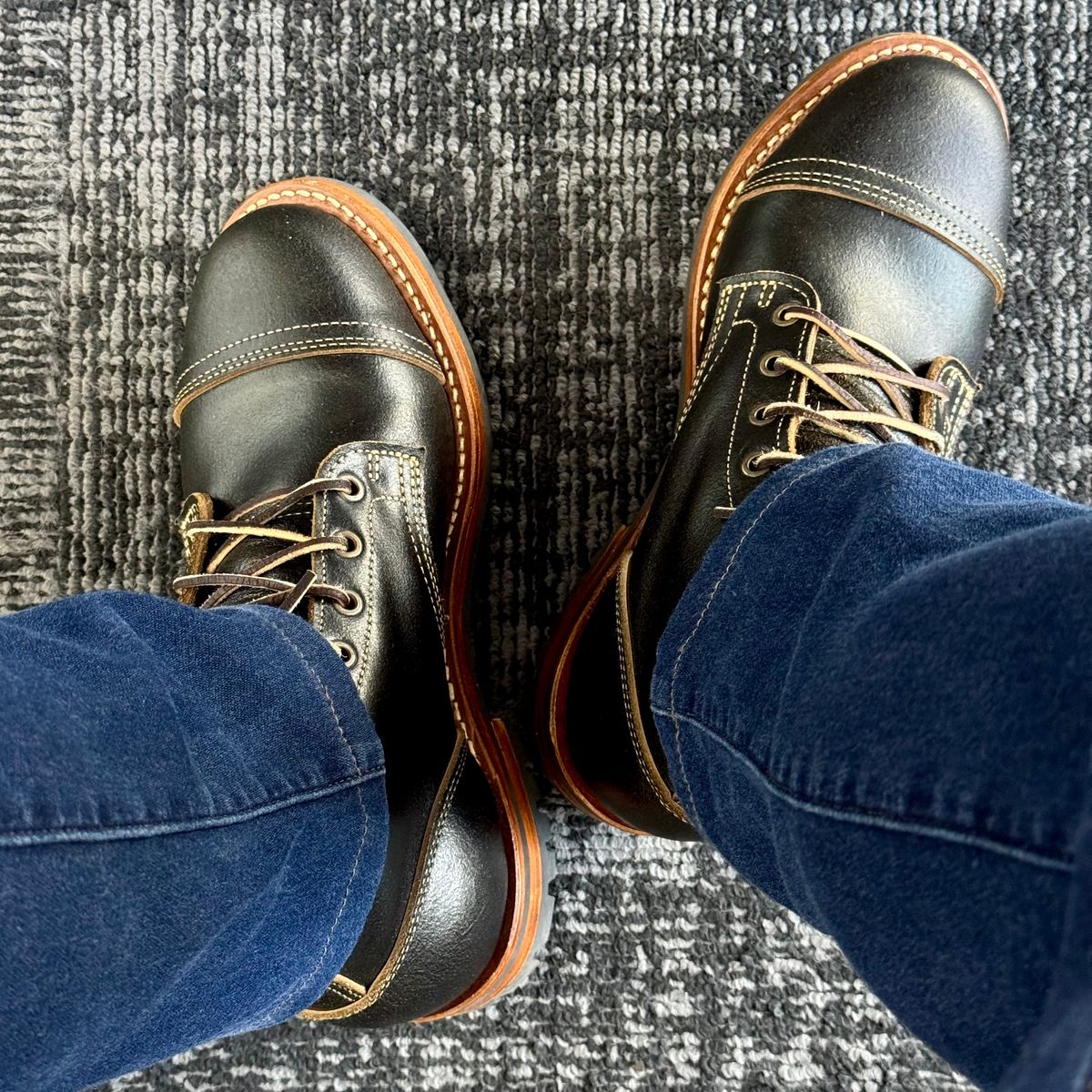 Photo by stinkypatina on May 20, 2026 of the Truman Cap Toe Boot in Horween Black Waxed Flesh.