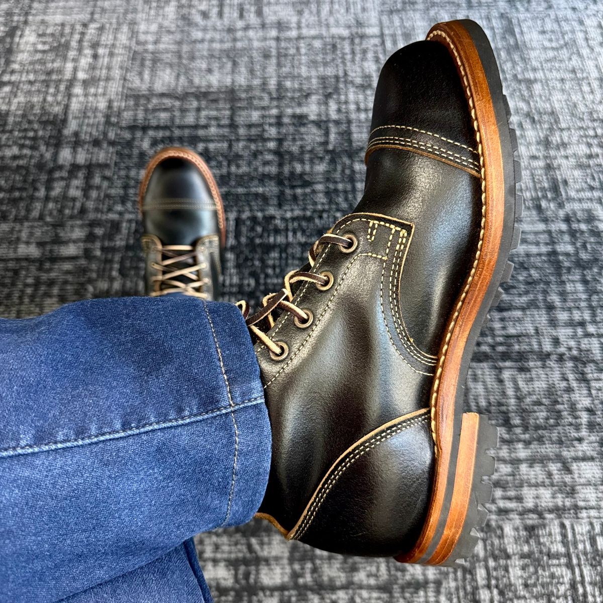 Photo by stinkypatina on May 20, 2026 of the Truman Cap Toe Boot in Horween Black Waxed Flesh.