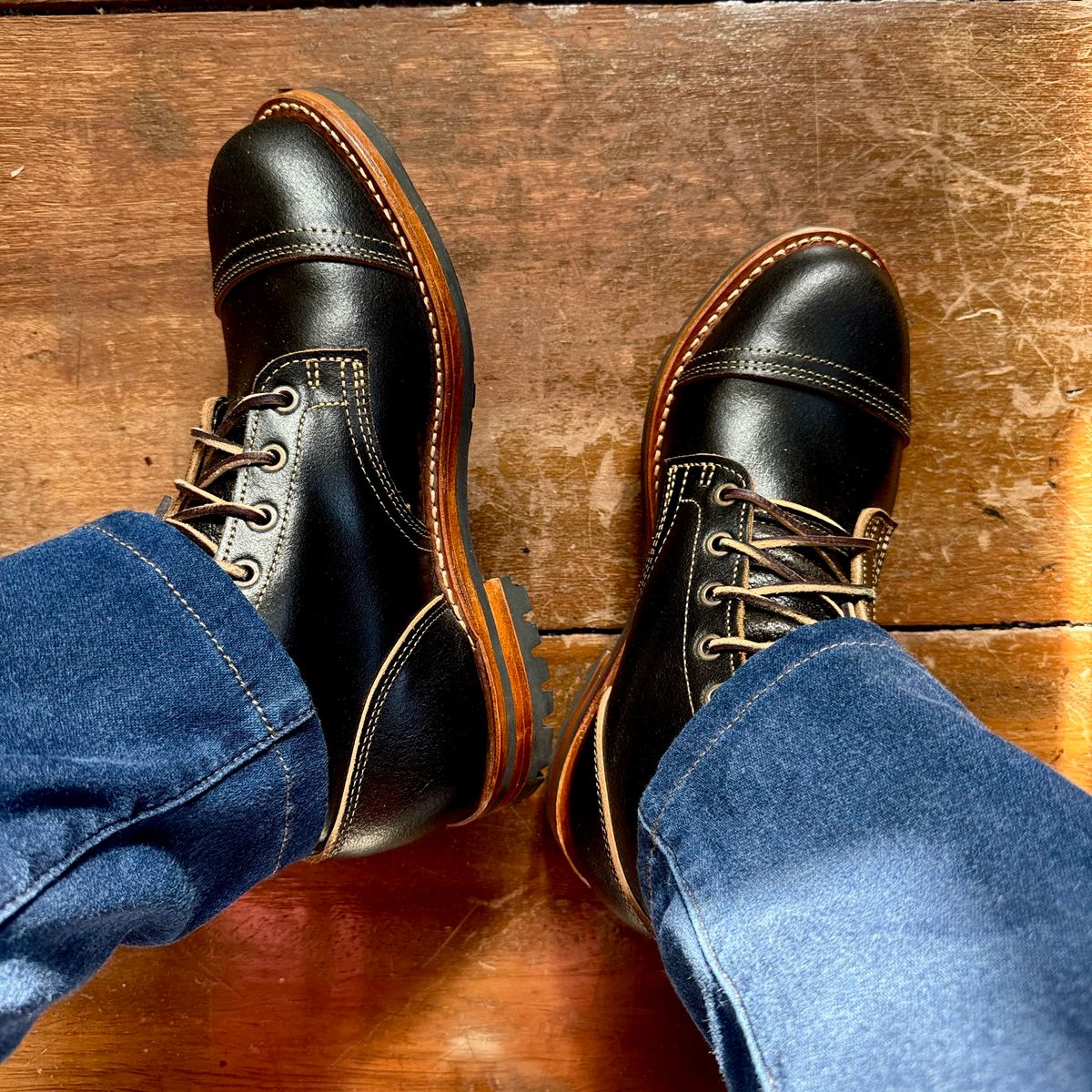 Photo by stinkypatina on May 20, 2026 of the Truman Cap Toe Boot in Horween Black Waxed Flesh.