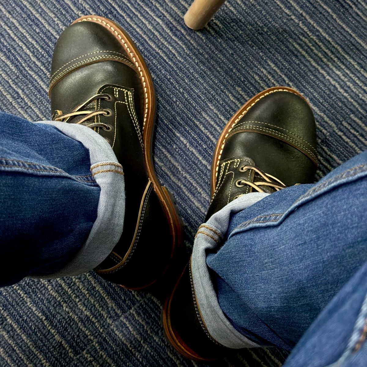 Photo by stinkypatina on June 3, 2026 of the Truman Cap Toe Boot in Horween Black Waxed Flesh.