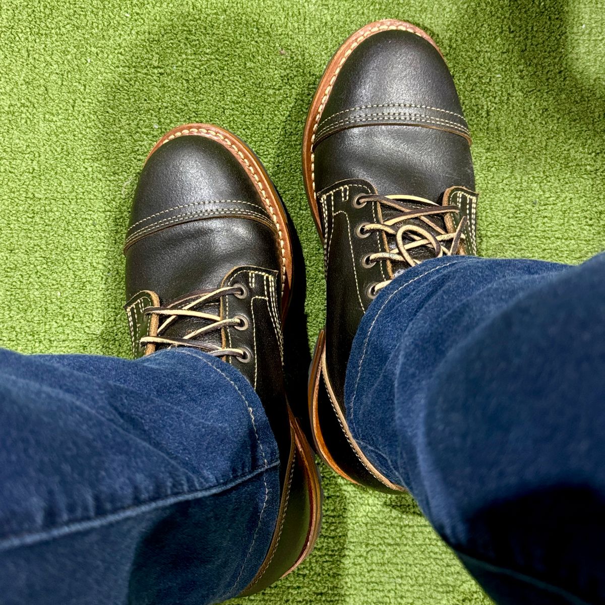 Photo by stinkypatina on June 6, 2026 of the Truman Cap Toe Boot in Horween Black Waxed Flesh.