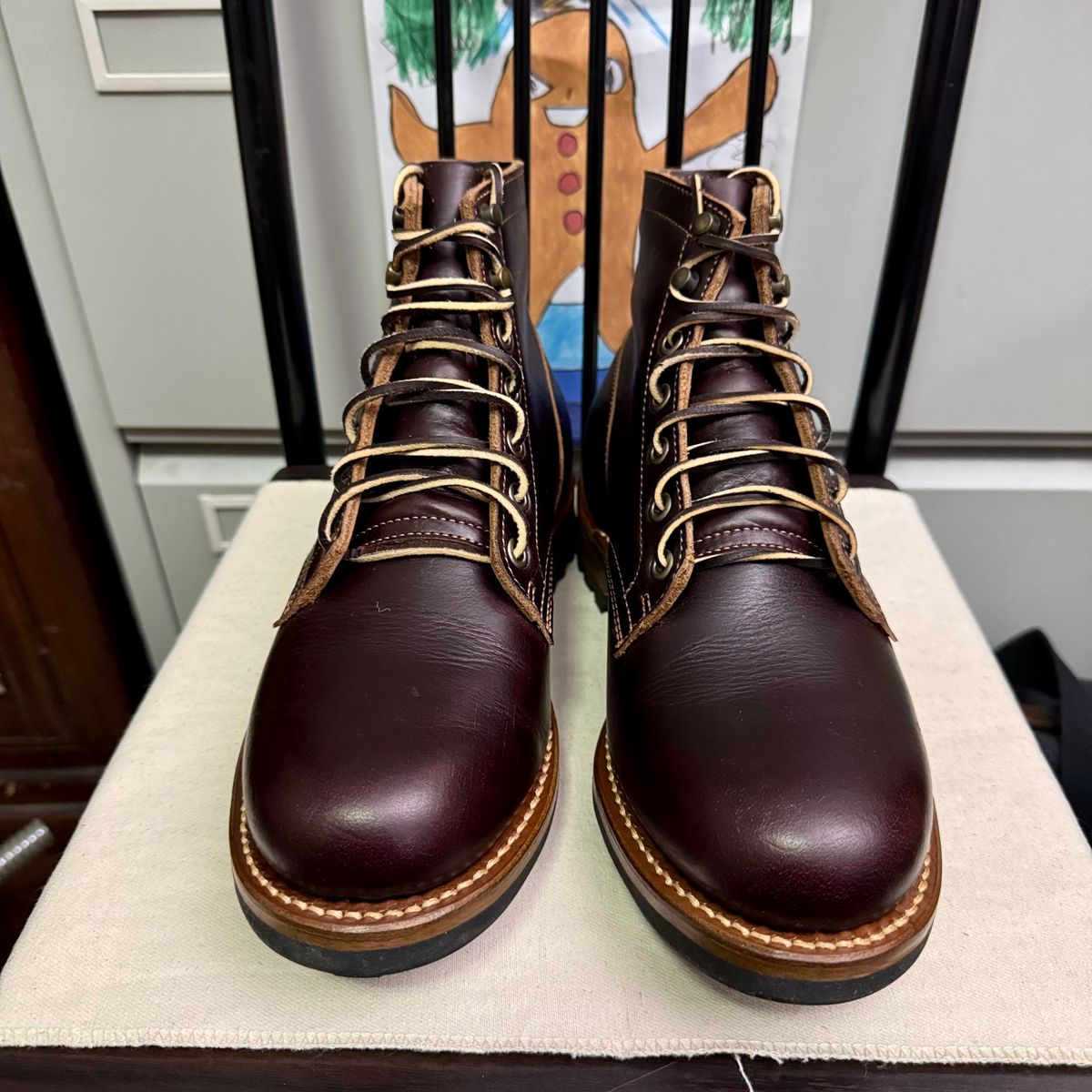 Photo by stinkypatina on October 30, 2025 of the Truman Plain Toe Boot in Seidel Oxblood Double Shot.