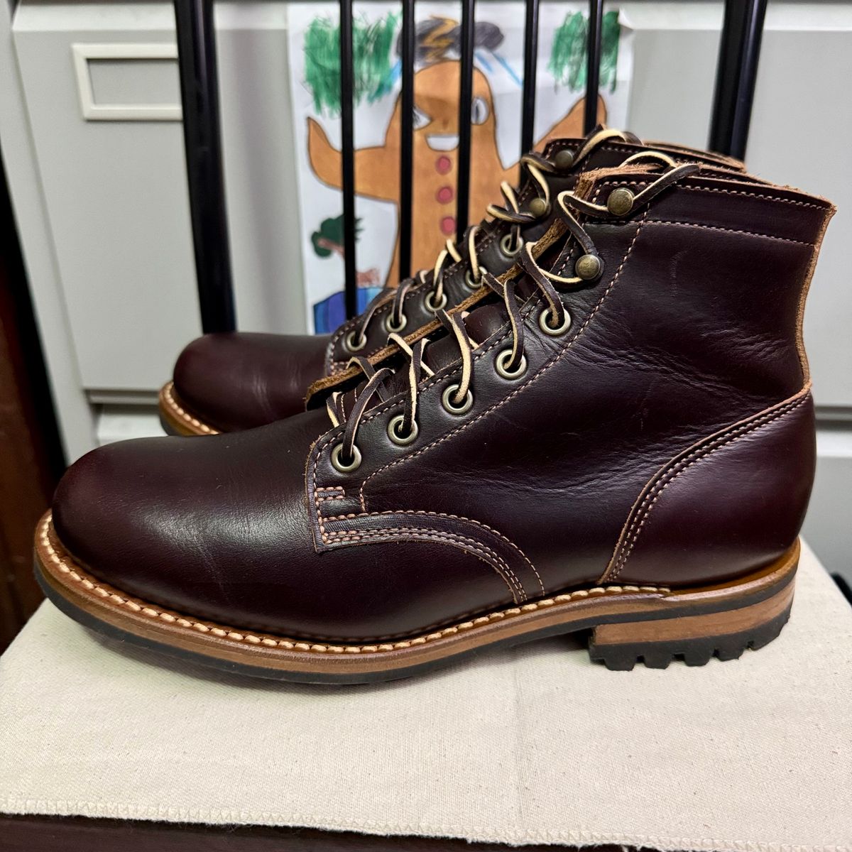 Photo by stinkypatina on October 30, 2025 of the Truman Plain Toe Boot in Seidel Oxblood Double Shot.