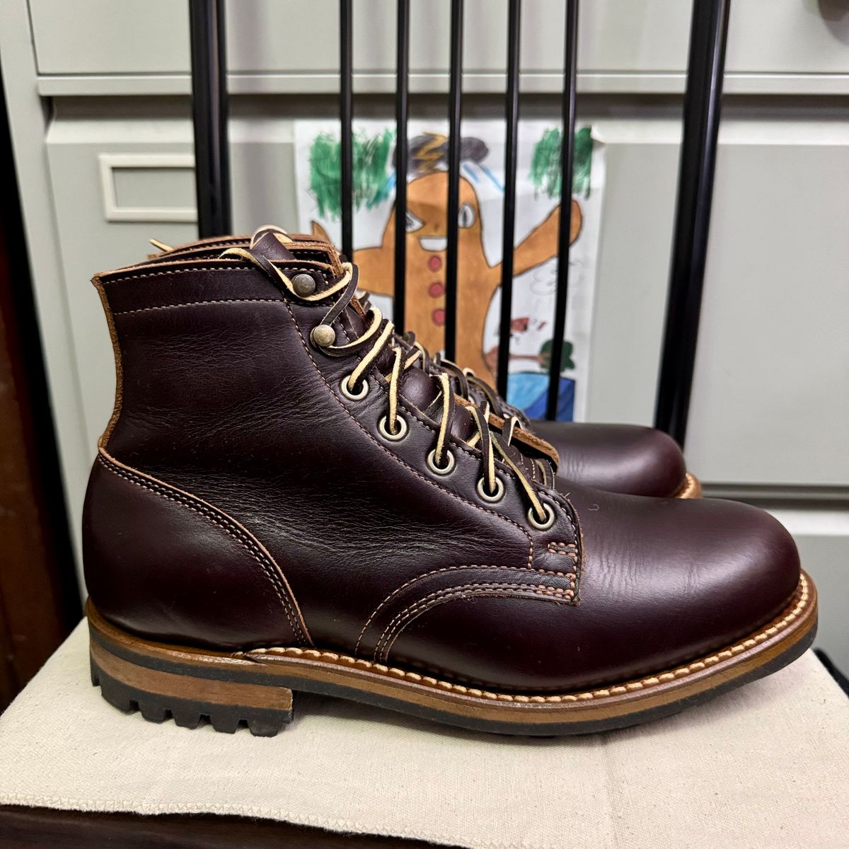 Photo by stinkypatina on October 30, 2025 of the Truman Plain Toe Boot in Seidel Oxblood Double Shot.