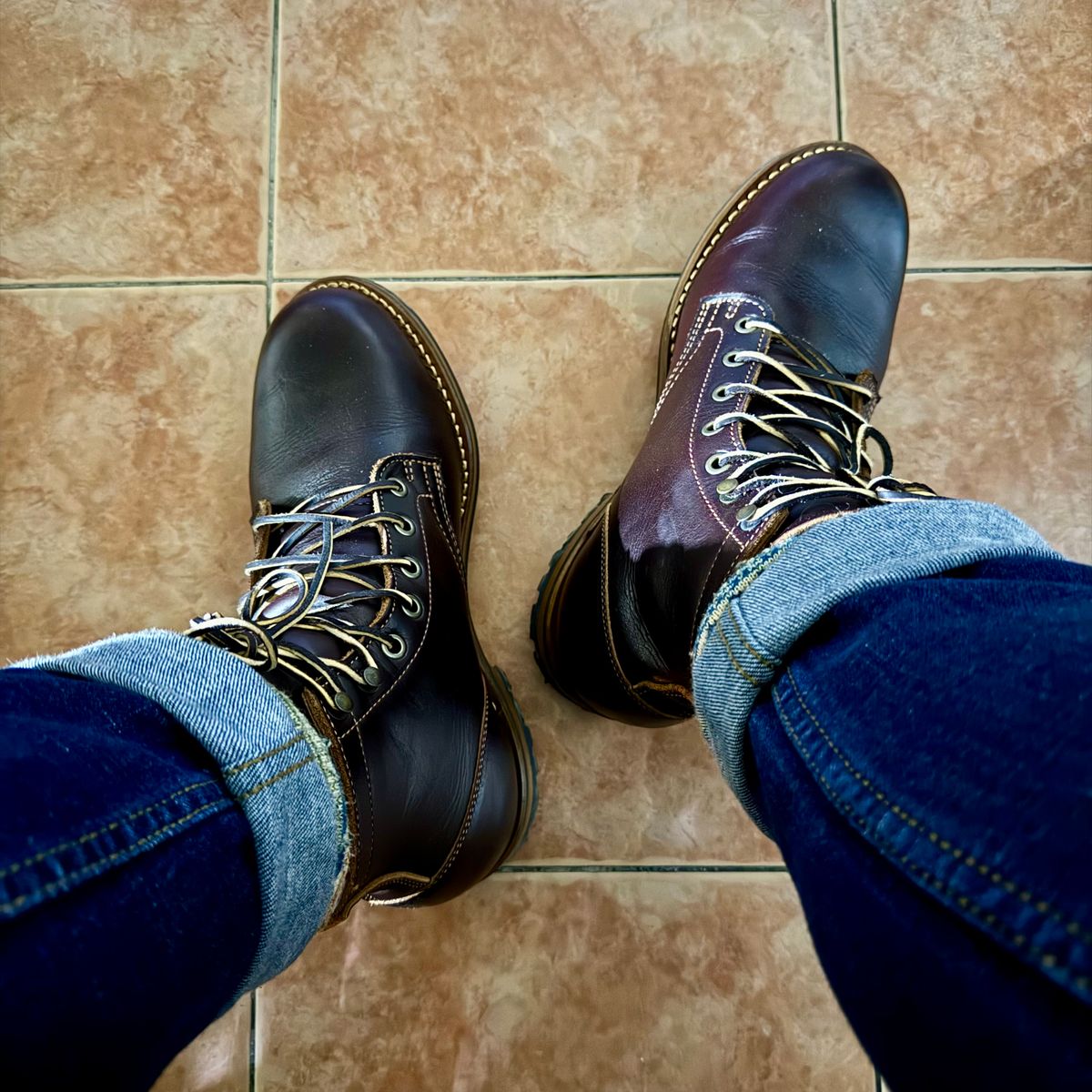 Photo by stinkypatina on October 31, 2025 of the Truman Plain Toe Boot in Seidel Oxblood Double Shot.