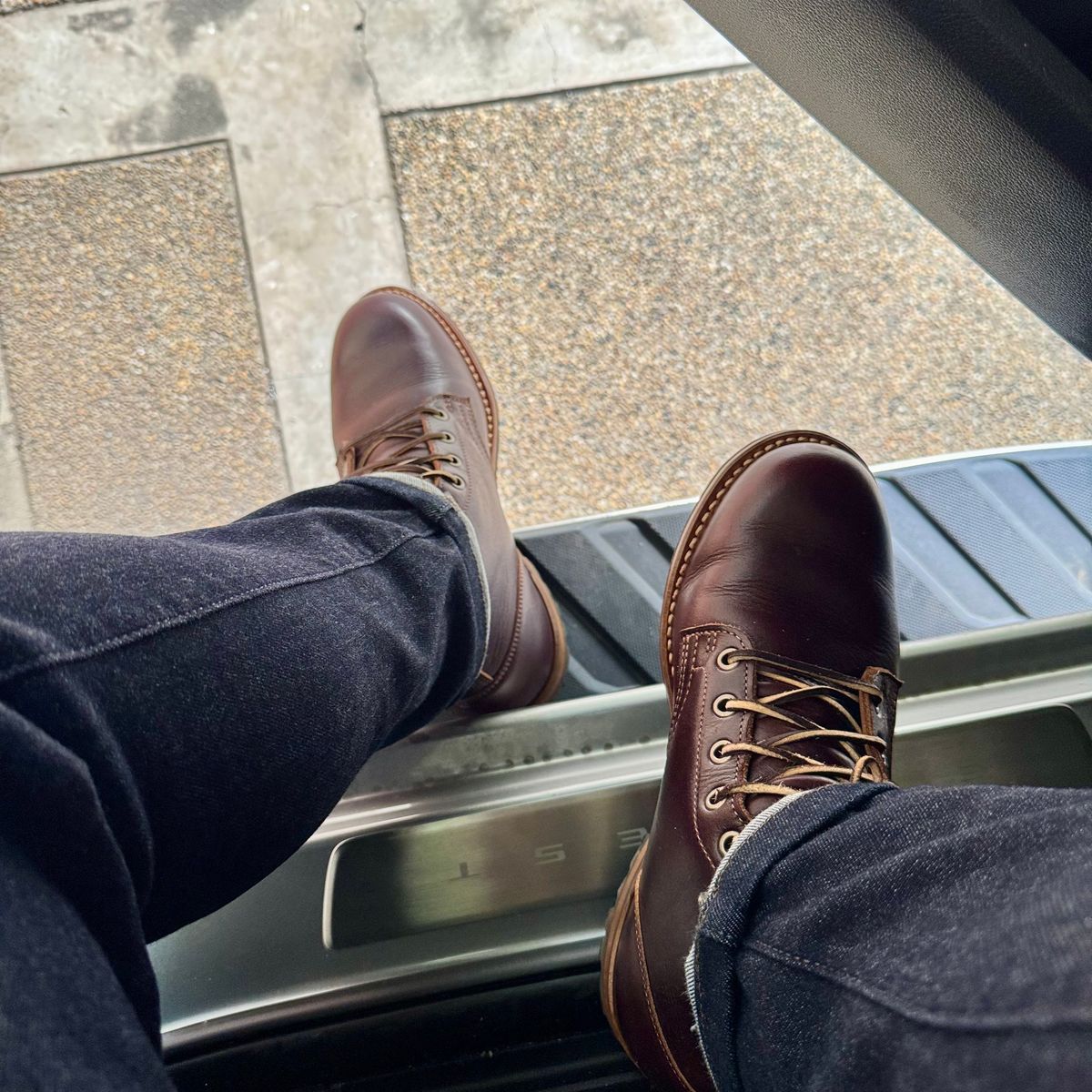 Photo by stinkypatina on November 7, 2025 of the Truman Plain Toe Boot in Seidel Oxblood Double Shot.