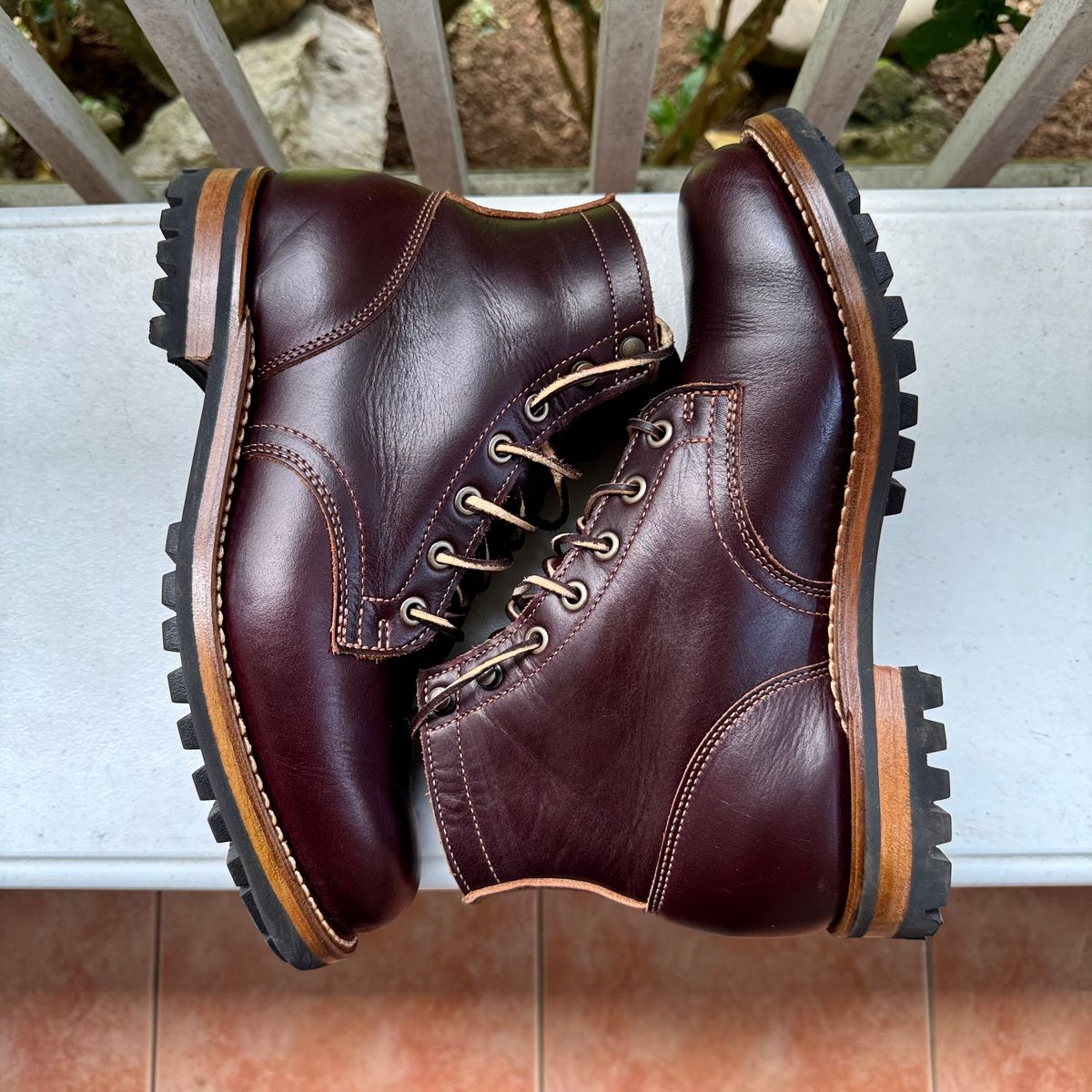 Photo by stinkypatina on November 7, 2025 of the Truman Plain Toe Boot in Seidel Oxblood Double Shot.