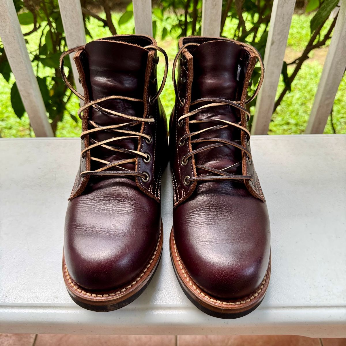 Photo by stinkypatina on November 7, 2025 of the Truman Plain Toe Boot in Seidel Oxblood Double Shot.