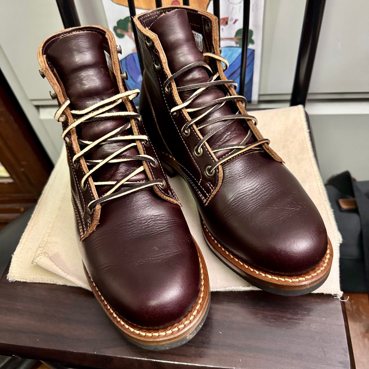 Photo by stinkypatina on November 7, 2025 of the Truman Plain Toe Boot in Seidel Oxblood Double Shot.