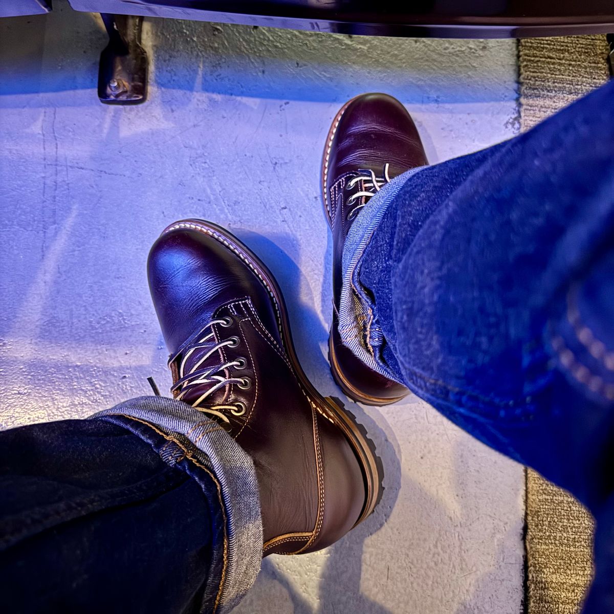 Photo by stinkypatina on December 6, 2025 of the Truman Plain Toe Boot in Seidel Oxblood Double Shot.