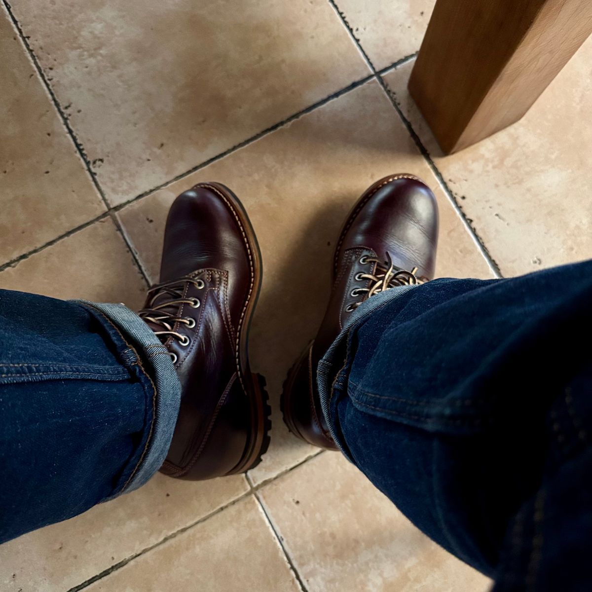Photo by stinkypatina on December 6, 2025 of the Truman Plain Toe Boot in Seidel Oxblood Double Shot.