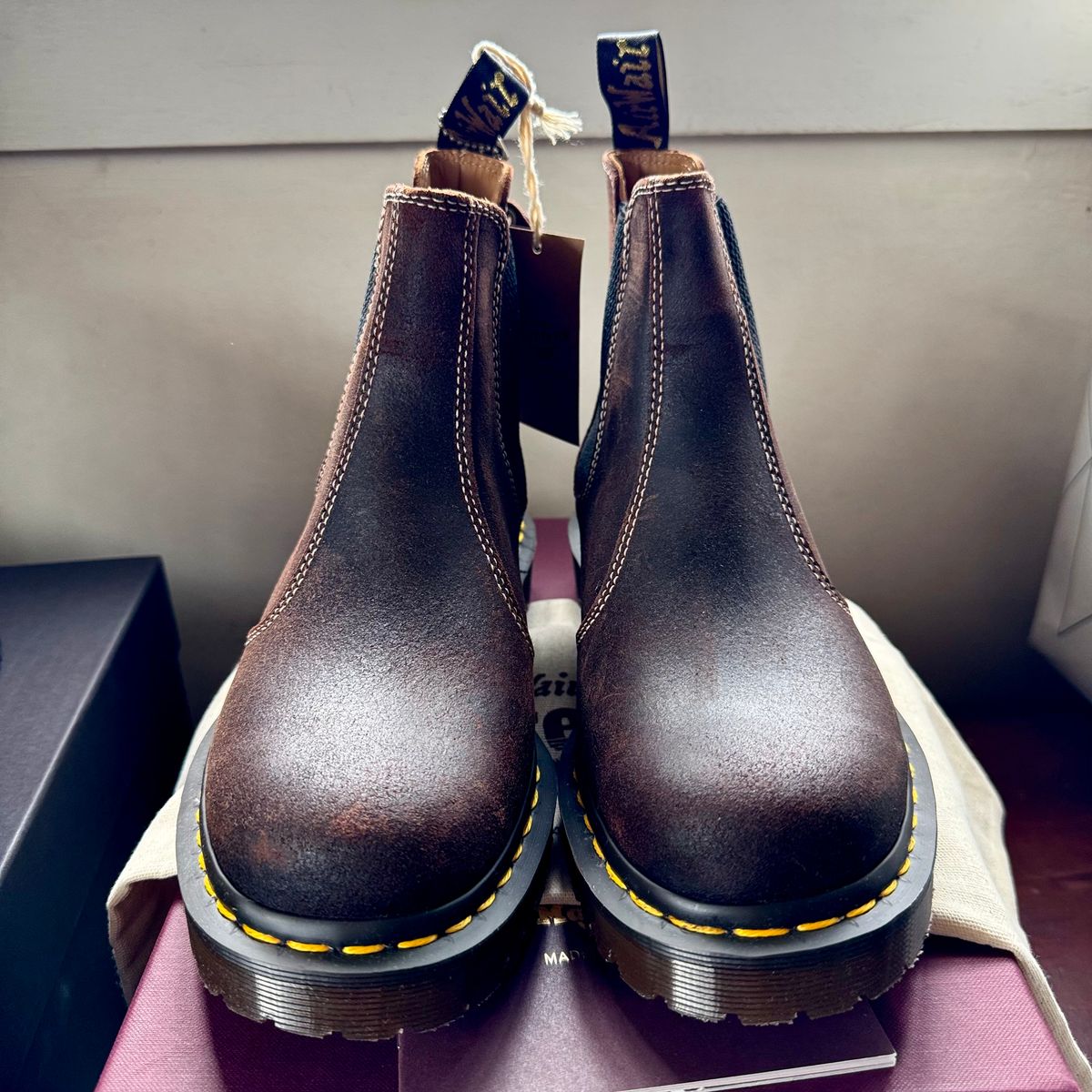 Photo by stinkypatina on May 4, 2026 of the Dr. Martens 2976 Made In England in Rustic Brown Wax Commander.