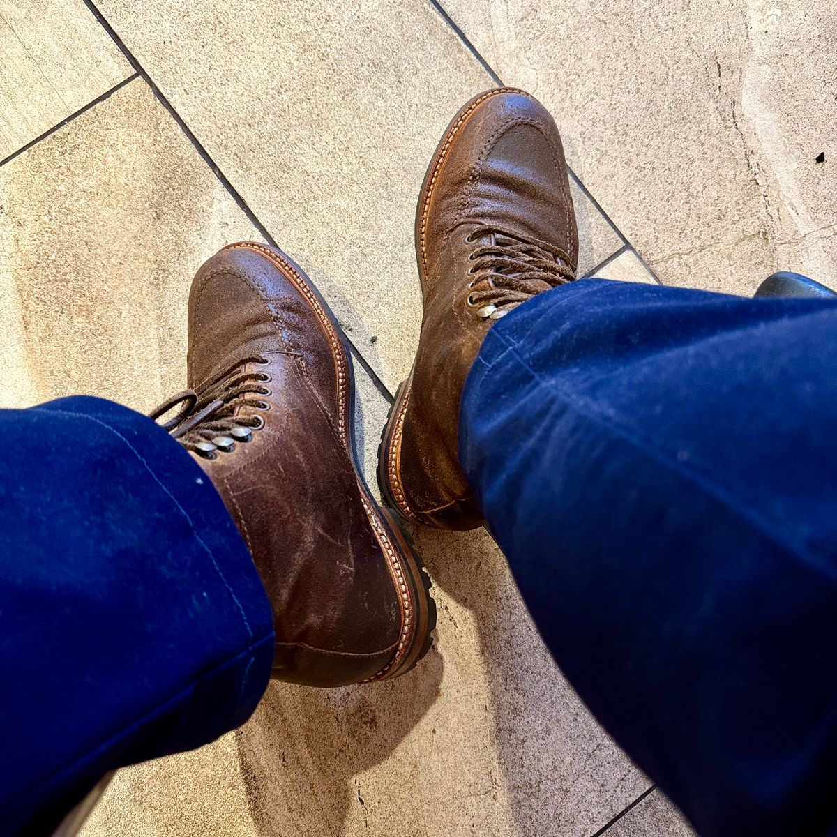 Photo by stinkypatina on July 28, 2025 of the Parkhurst The Niagara in C.F. Stead Light Brown Waxy Commander Suede.
