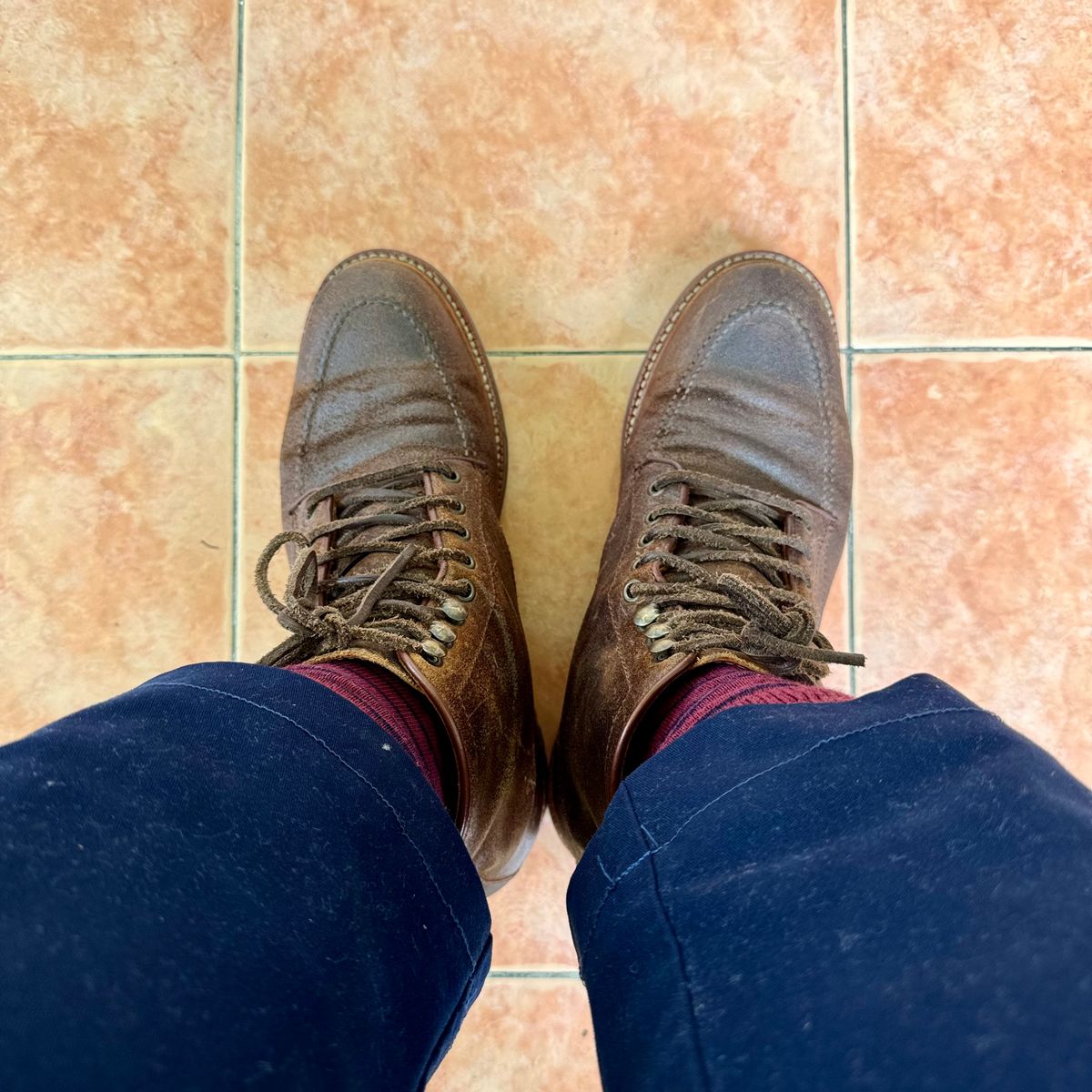 Photo by stinkypatina on July 28, 2025 of the Parkhurst The Niagara in C.F. Stead Light Brown Waxy Commander Suede.