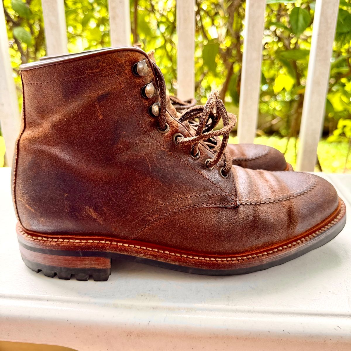 Photo by stinkypatina on July 28, 2025 of the Parkhurst The Niagara in C.F. Stead Light Brown Waxy Commander Suede.