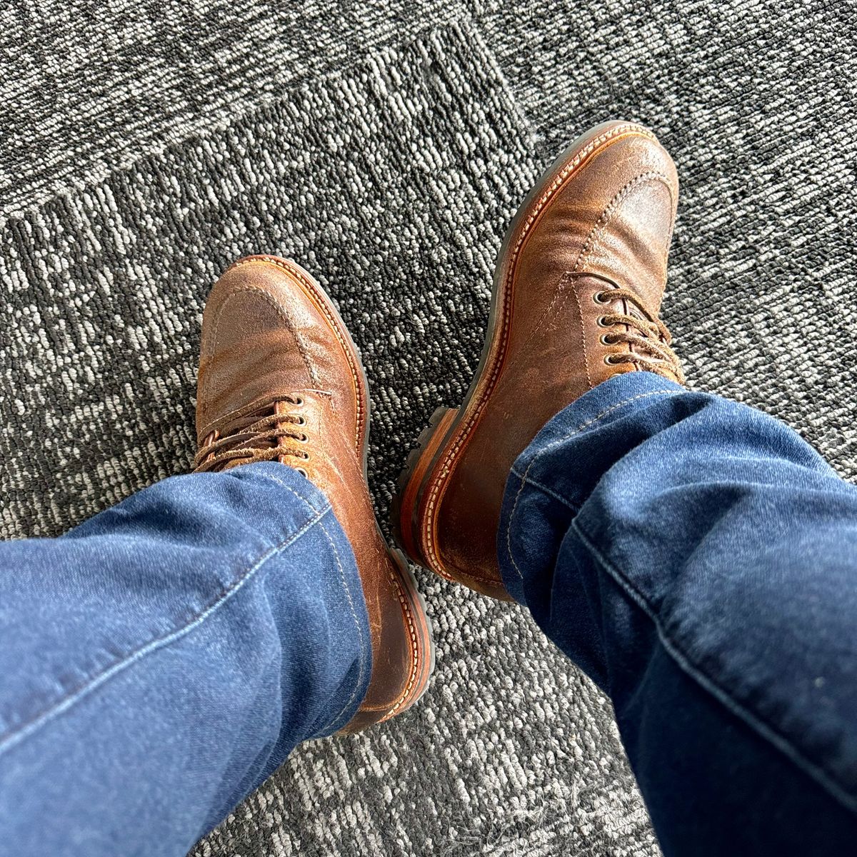 Photo by stinkypatina on July 28, 2025 of the Parkhurst The Niagara in C.F. Stead Light Brown Waxy Commander Suede.