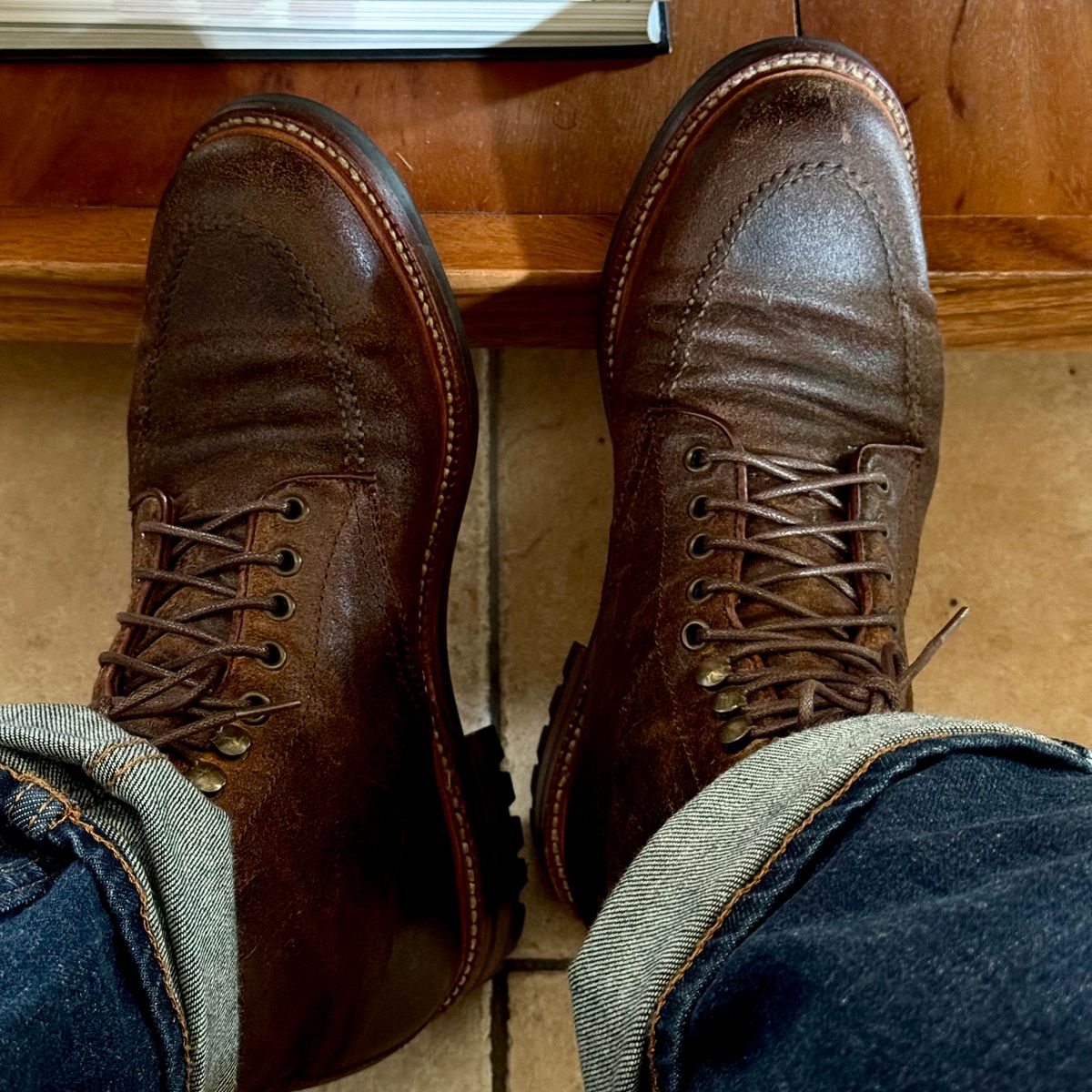 Photo by stinkypatina on April 10, 2026 of the Parkhurst The Niagara in C.F. Stead Light Brown Waxy Commander Suede.