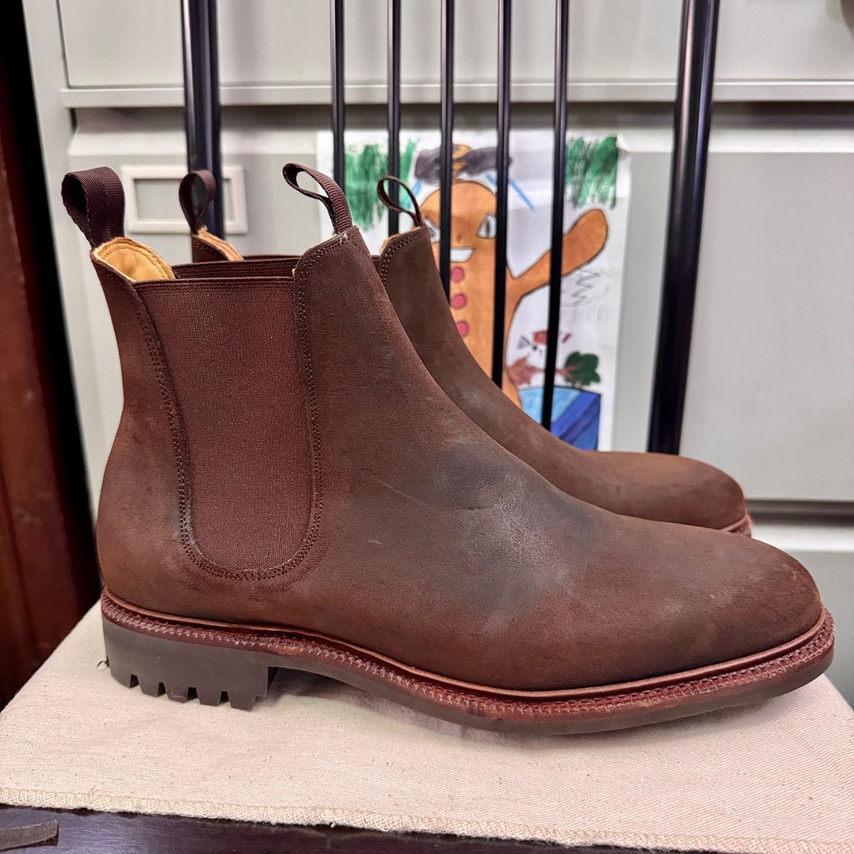 Photo by stinkypatina on November 13, 2025 of the Meermin Chelsea Boot in Rust Waxy Calf.