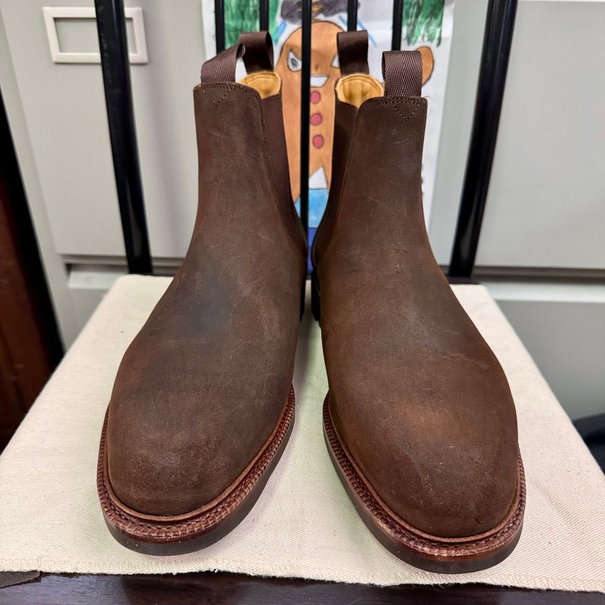 Photo by stinkypatina on November 13, 2025 of the Meermin Chelsea Boot in Rust Waxy Calf.