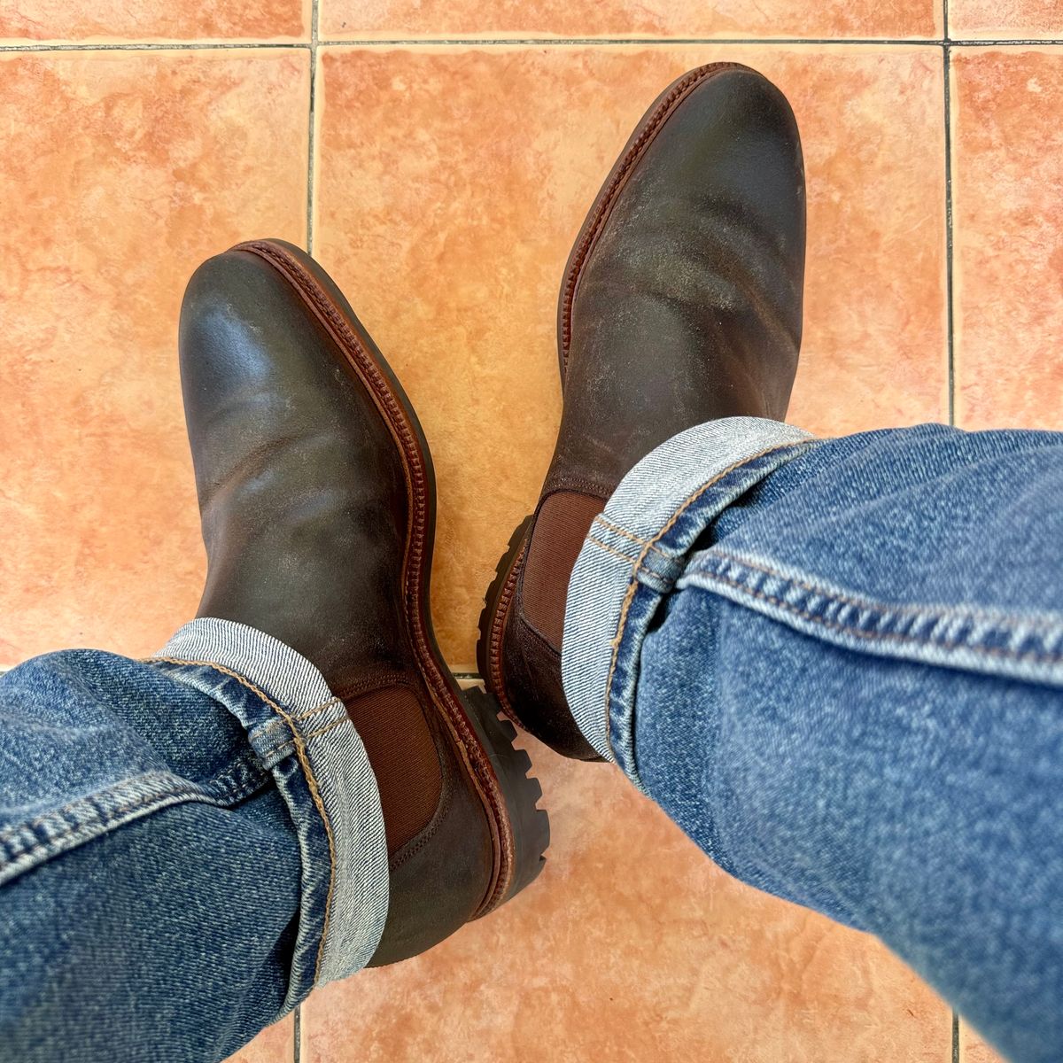Photo by stinkypatina on February 26, 2026 of the Meermin Chelsea Boot in Rust Waxy Calf.
