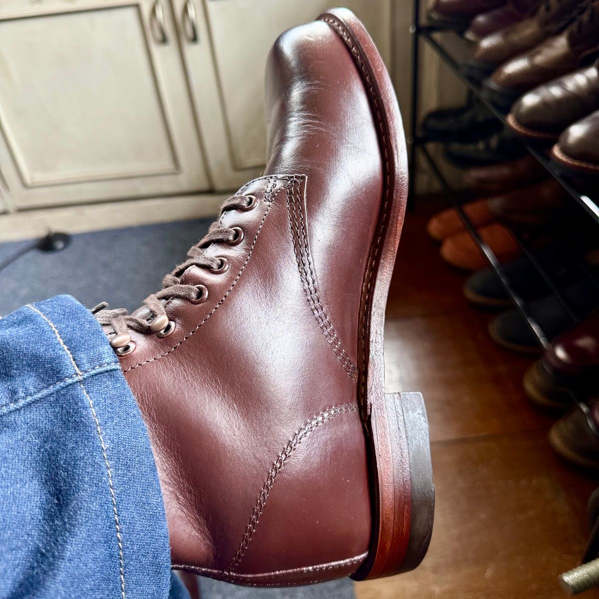 Photo by stinkypatina on August 6, 2025 of the Wolverine 1000 Mile Plain-Toe Boot in Horween Brown Chromexcel.