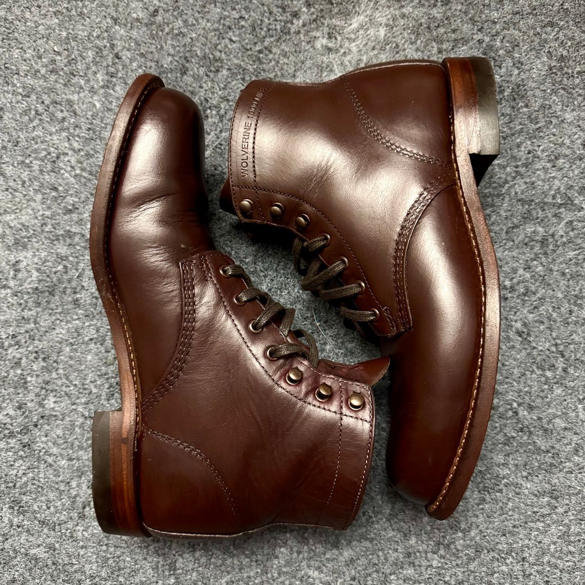 Photo by stinkypatina on September 15, 2025 of the Wolverine 1000 Mile Plain-Toe Boot in Horween Brown Chromexcel.
