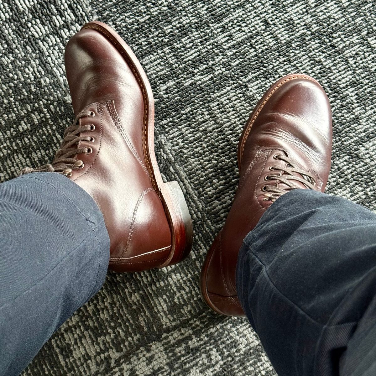 Photo by stinkypatina on September 15, 2025 of the Wolverine 1000 Mile Plain-Toe Boot in Horween Brown Chromexcel.