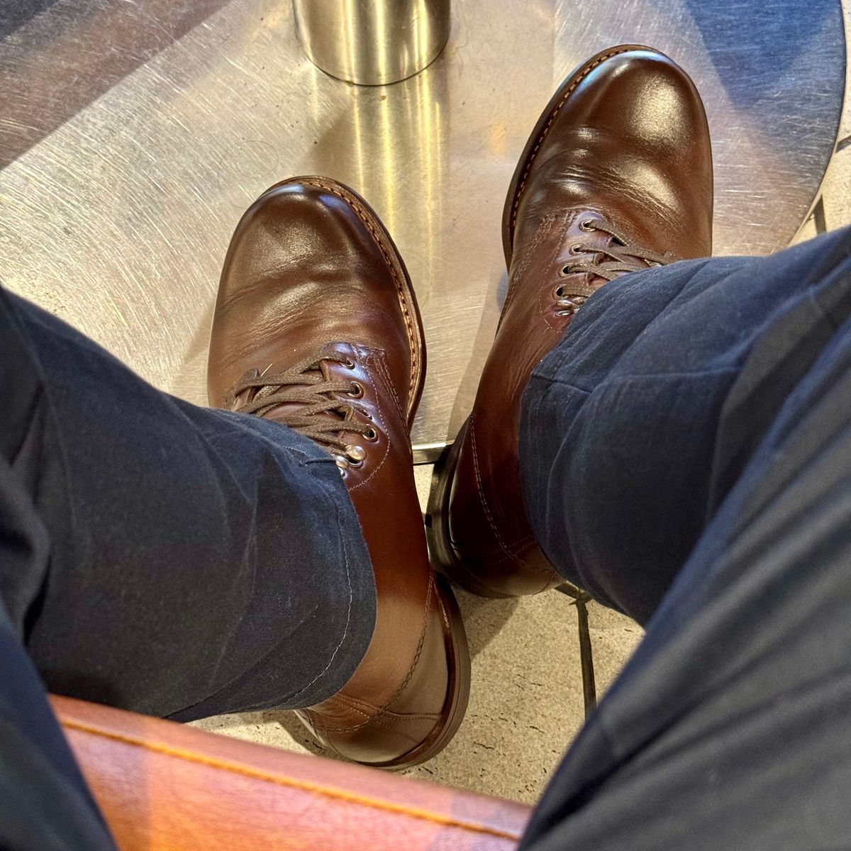 Photo by stinkypatina on September 15, 2025 of the Wolverine 1000 Mile Plain-Toe Boot in Horween Brown Chromexcel.
