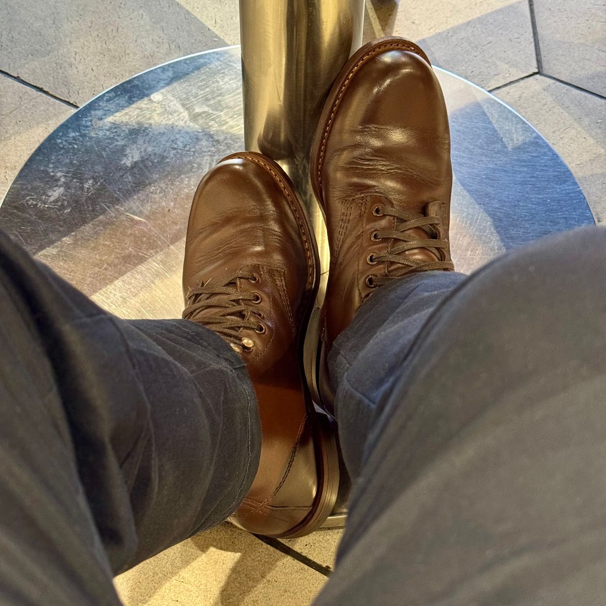 Photo by stinkypatina on September 15, 2025 of the Wolverine 1000 Mile Plain-Toe Boot in Horween Brown Chromexcel.