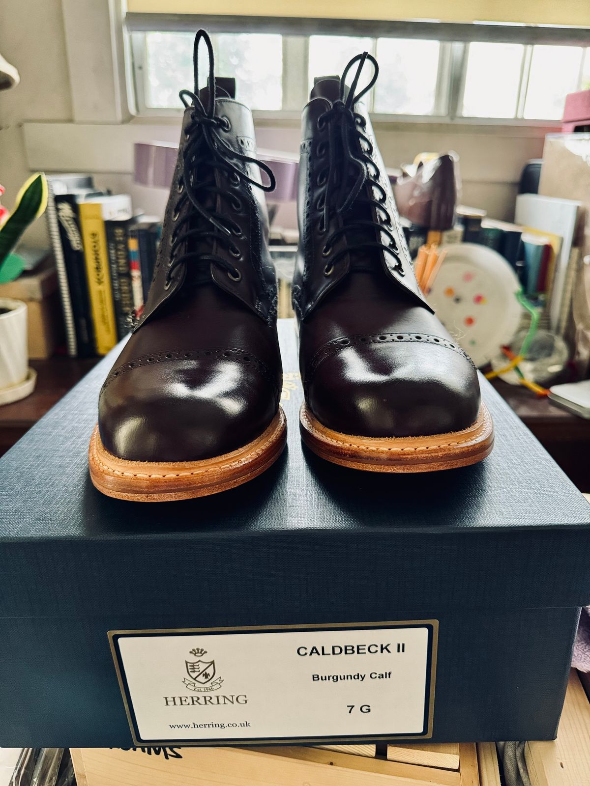 Photo by stinkypatina on June 19, 2024 of the Herring Caldbeck II in Burgundy Calf.