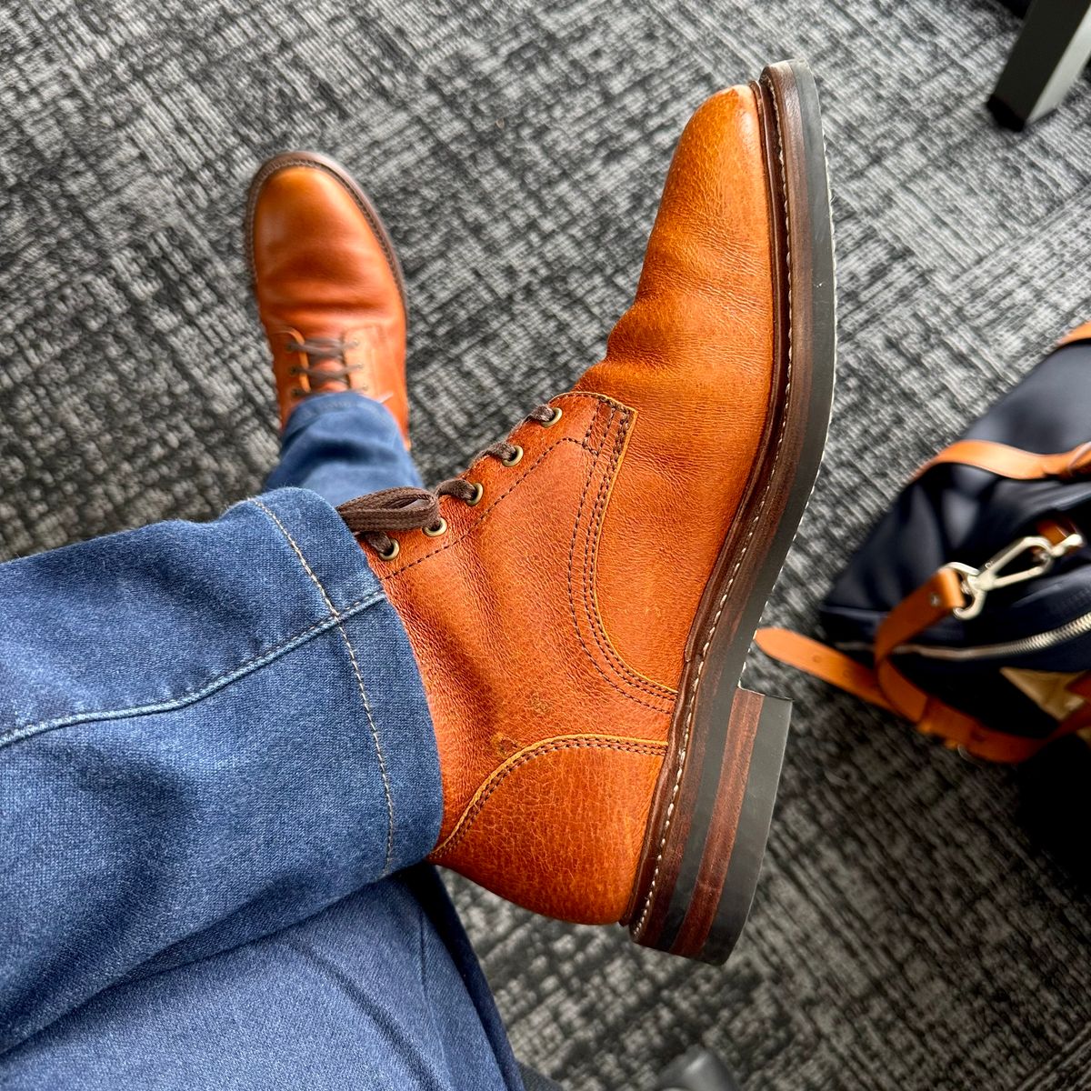 Photo by stinkypatina on May 31, 2026 of the Caswell Boot Company Lisbon in Gallun Cognac Jabari Feral Swine.
