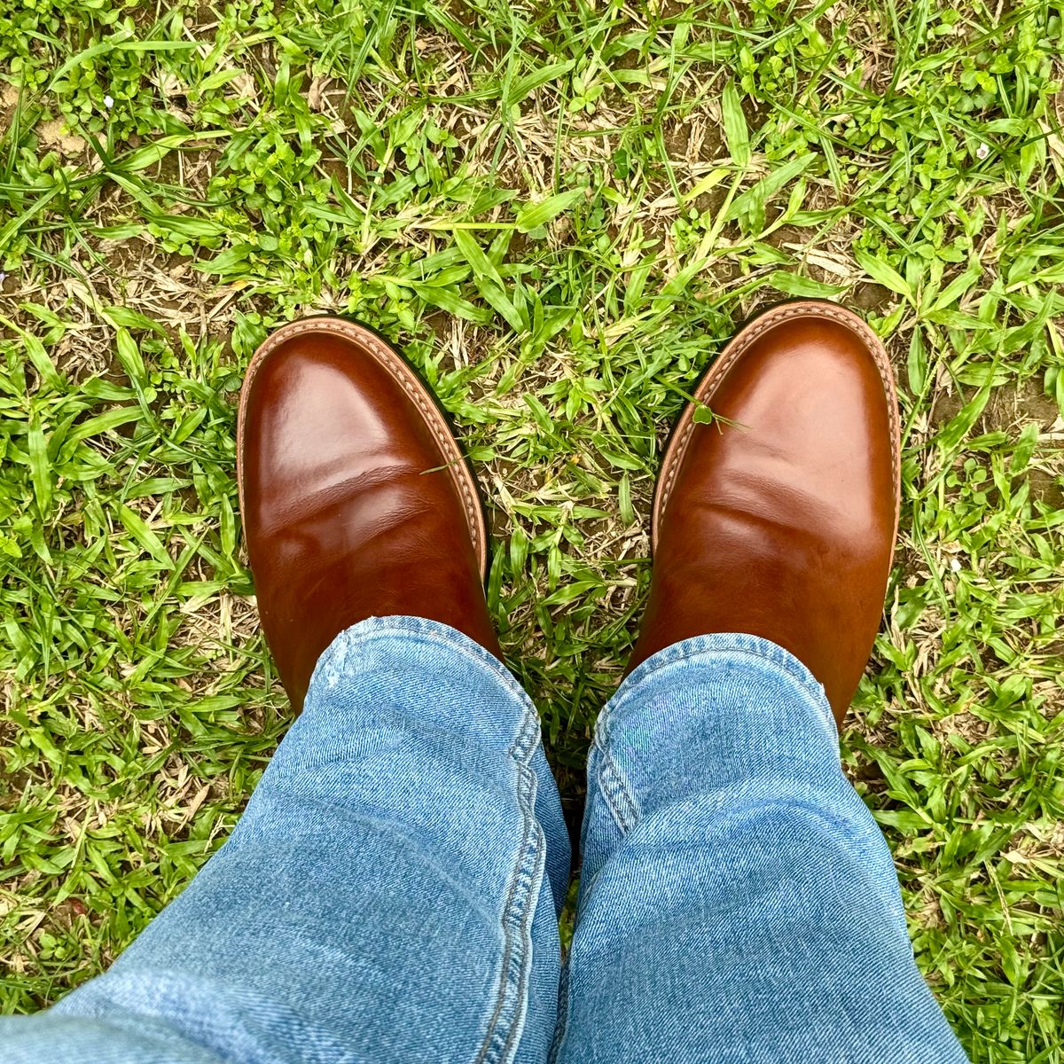 Photo by stinkypatina on August 13, 2025 of the Huckberry Rhodes Cooper Chelsea in Amarello Calf Leather.